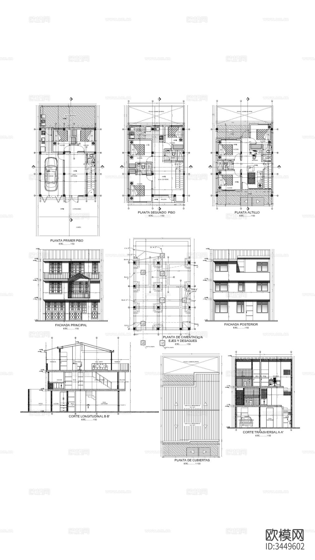 三层独立屋住宅CAD施工图下载