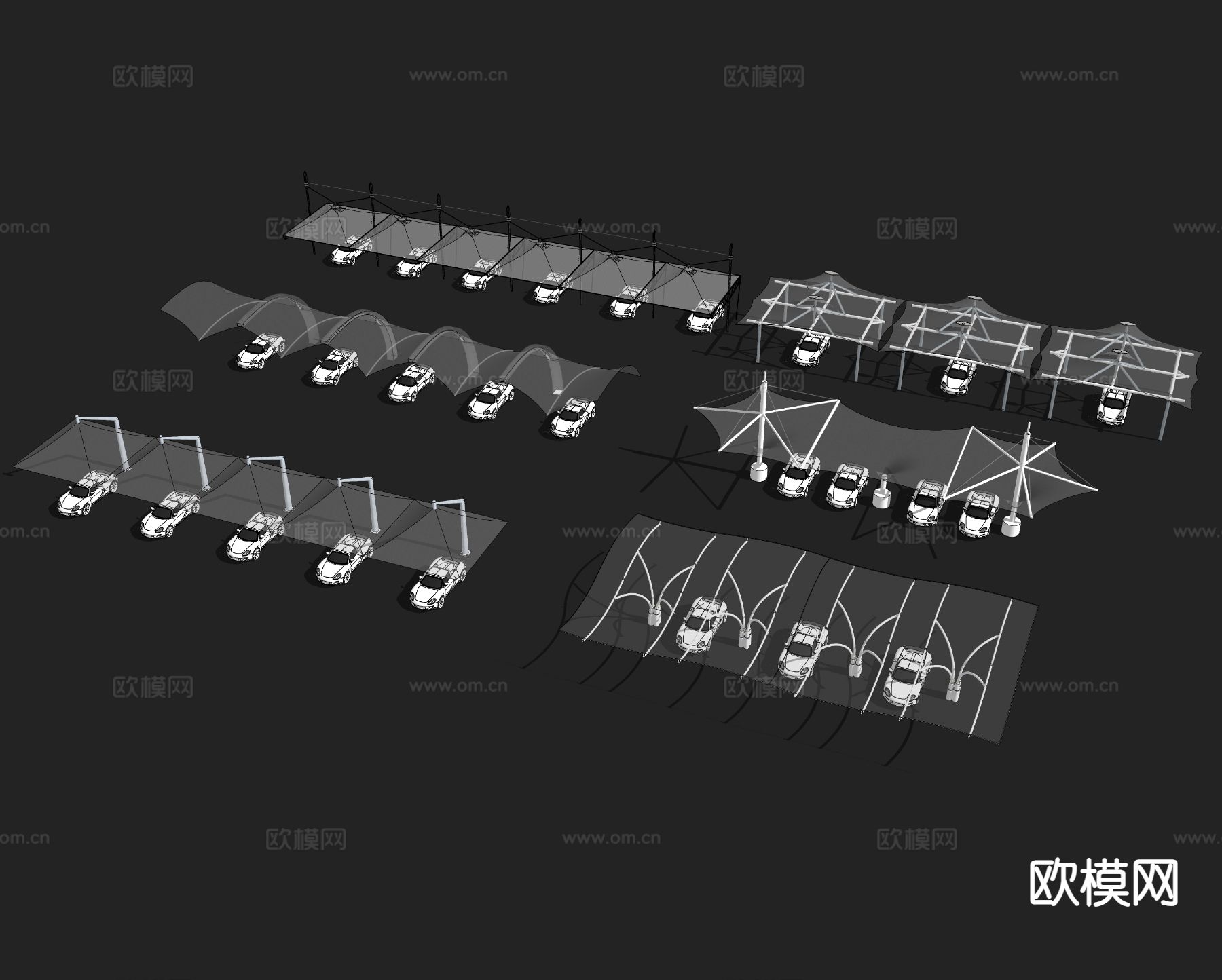 现代停车场 车棚su模型下载（渲染图1）