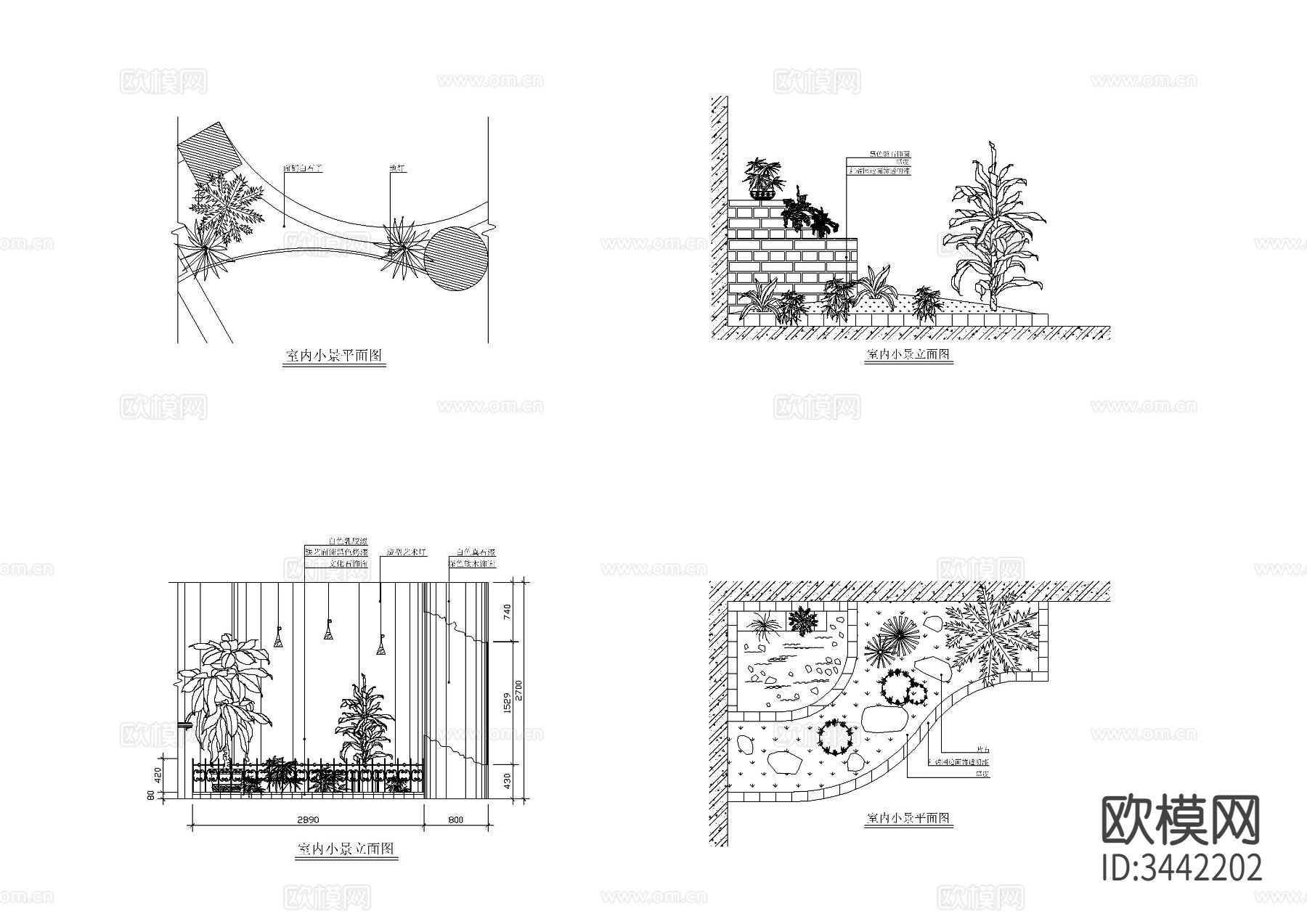 多套室内小造景cad大样图下载（渲染图4）
