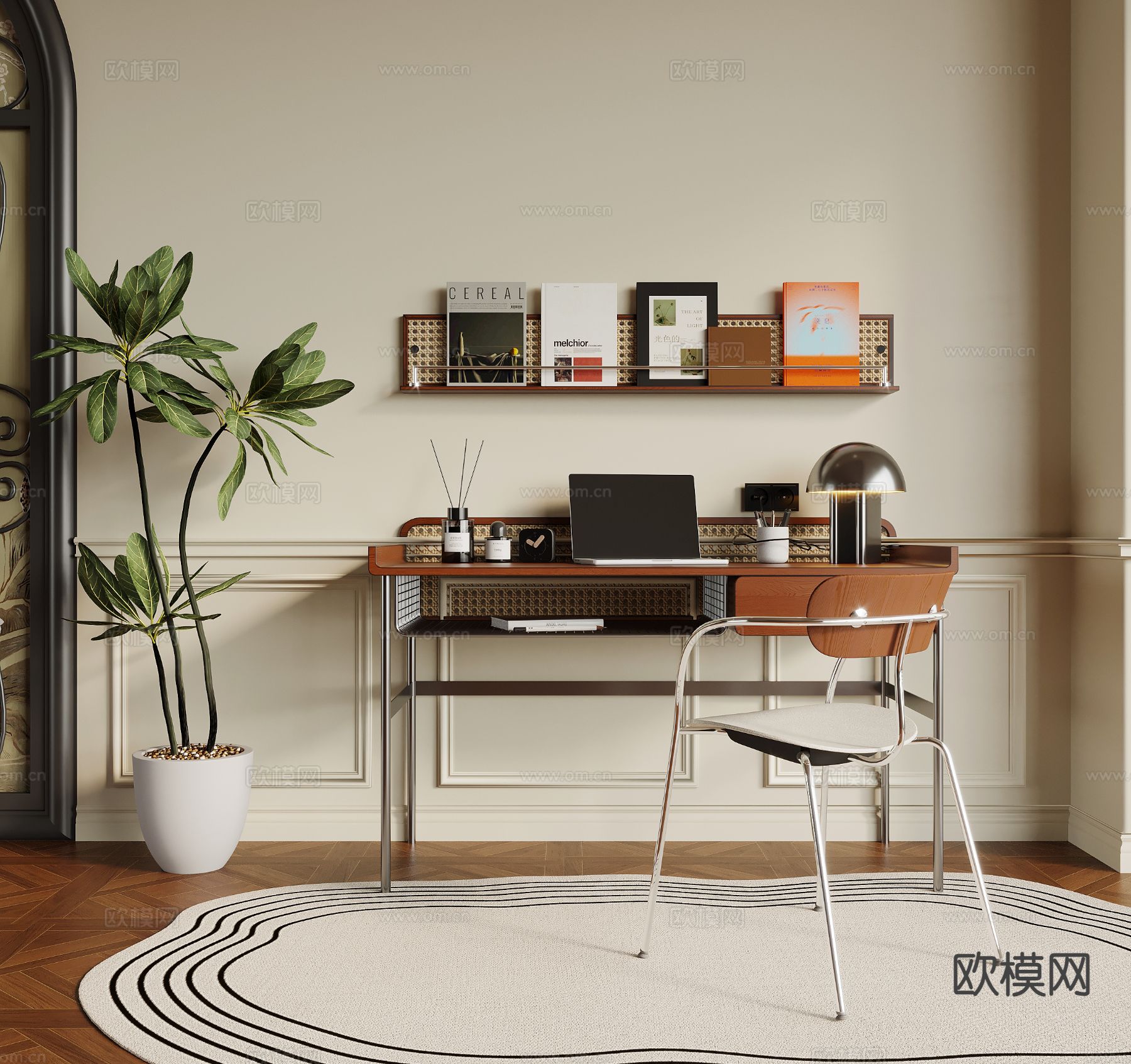 中古风书桌椅su模型下载（渲染图2）