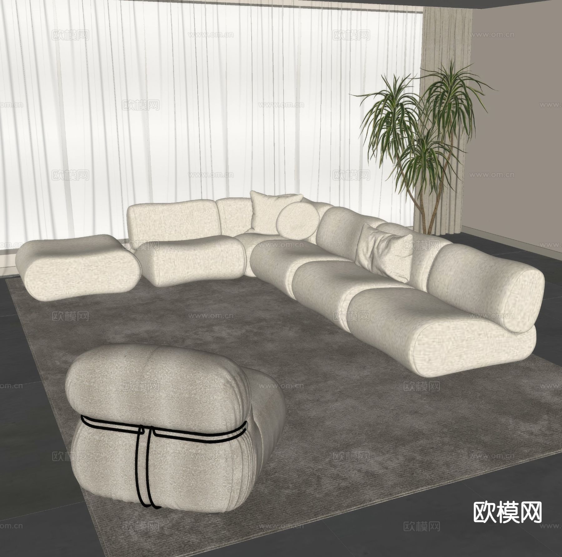 Minotti 多人沙发su模型下载（渲染图1）