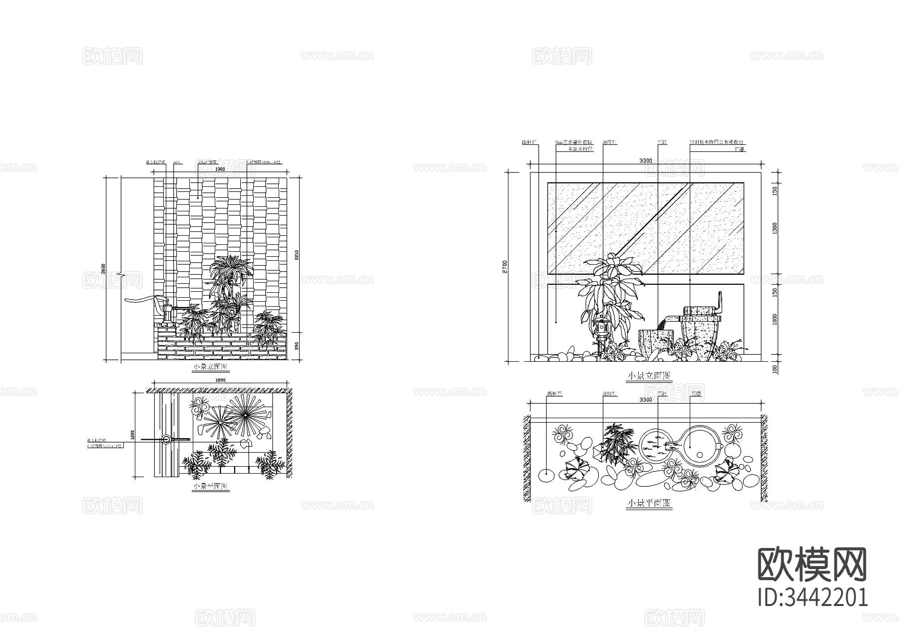 18种室内小造景cad大样图下载（渲染图3）