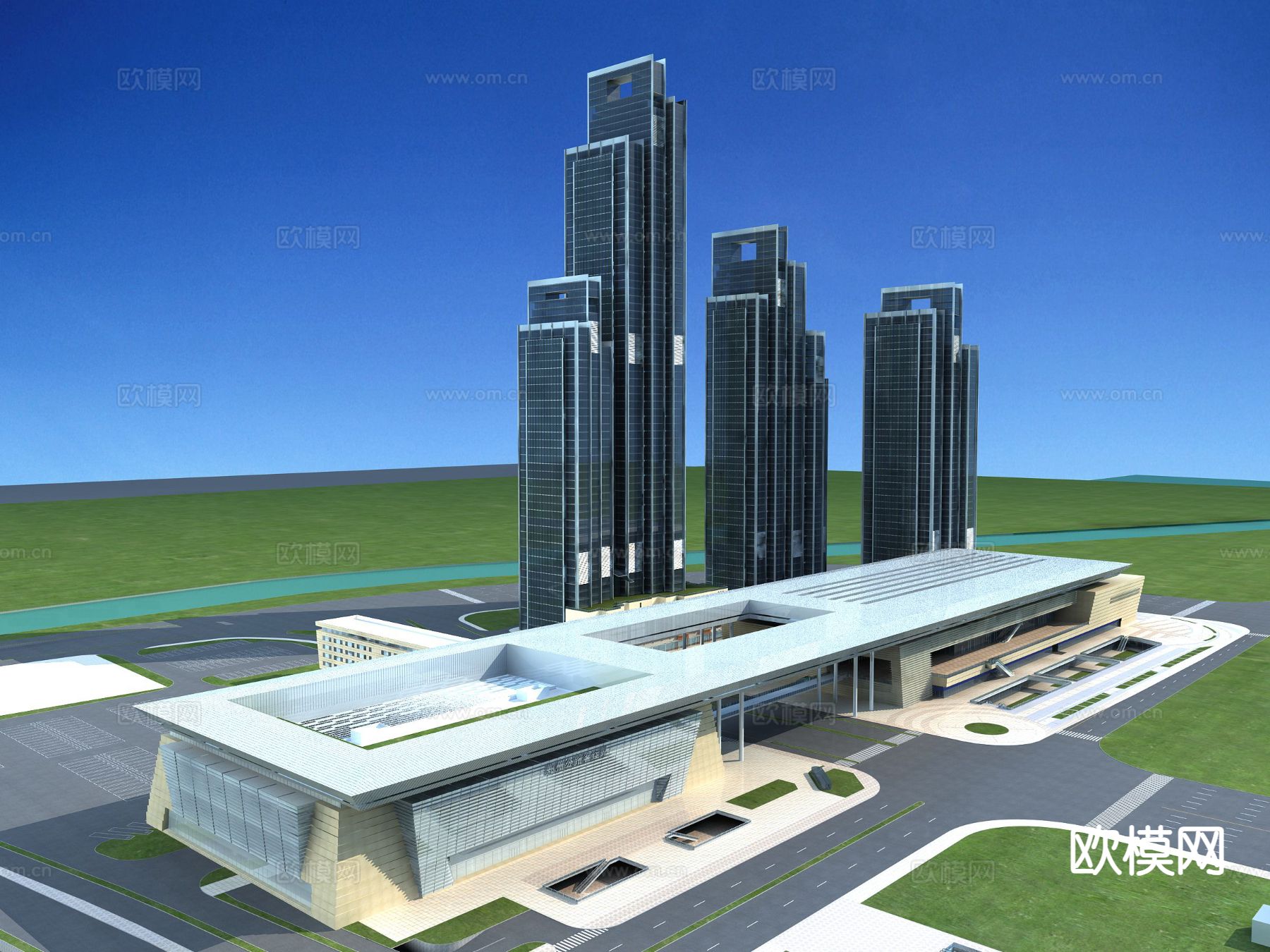 办公楼鸟瞰3d模型下载（渲染图3）