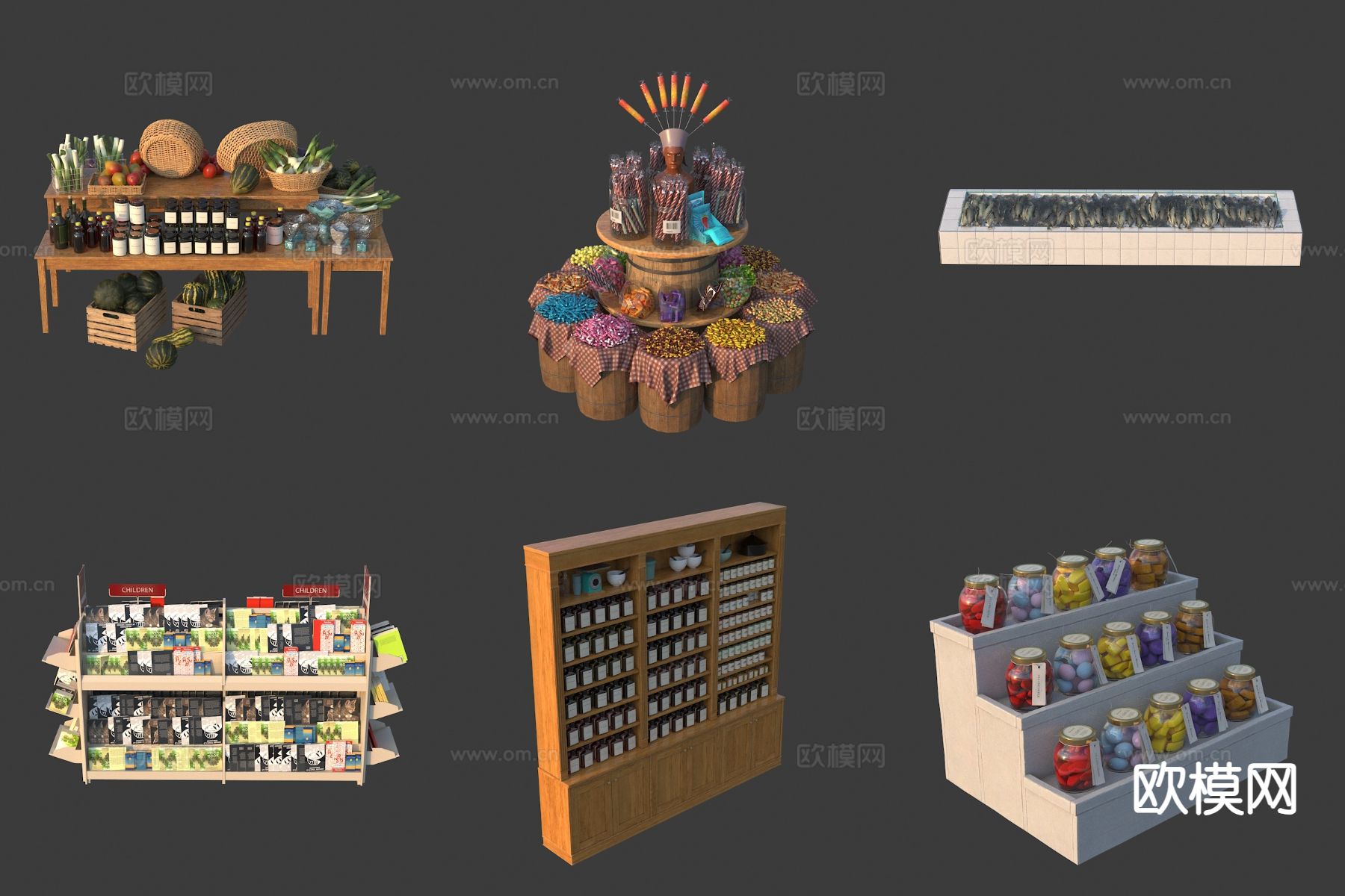 超市货架 商店货架 海鲜档口3d模型下载