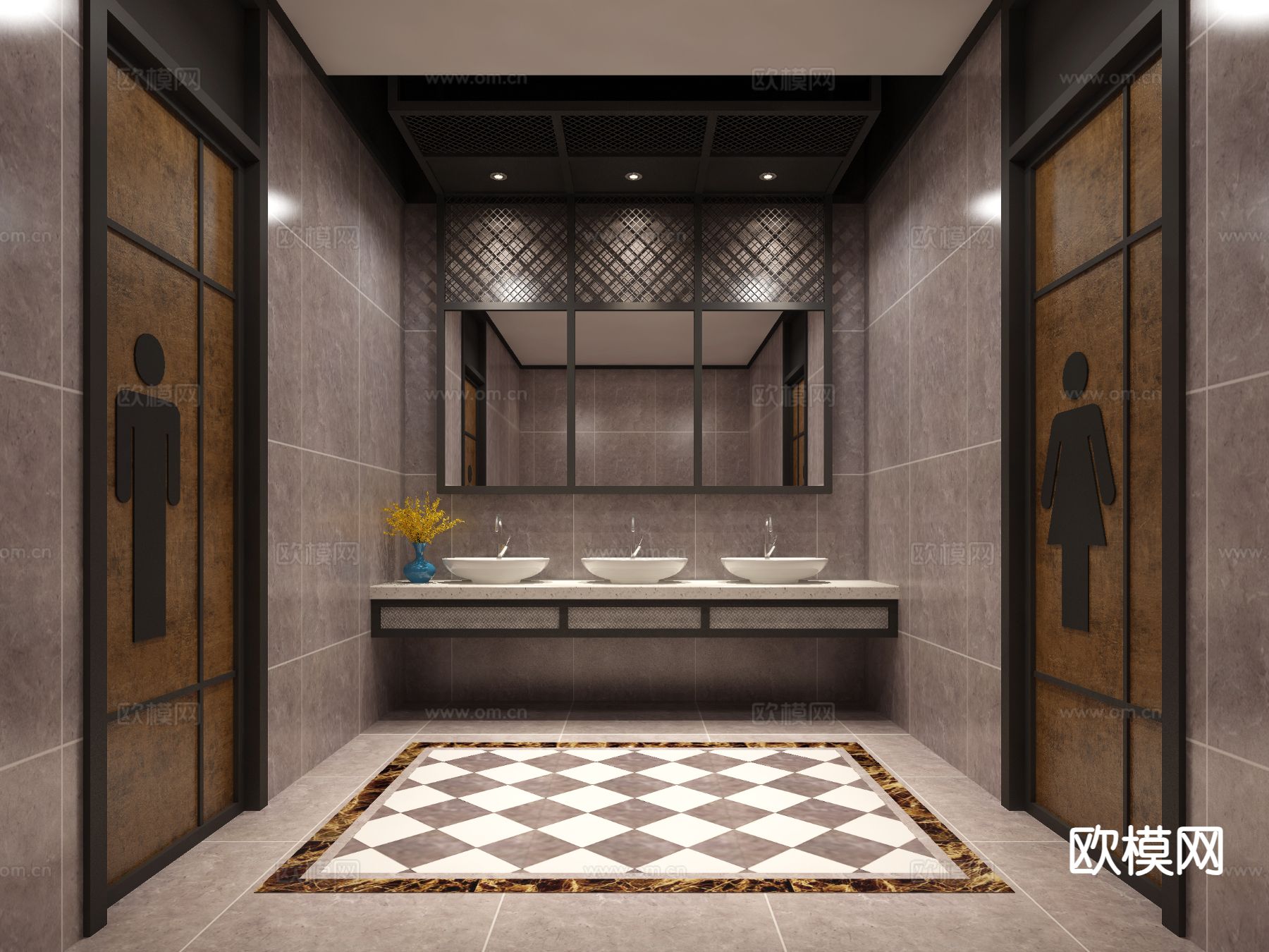 工业风 公共卫生间3d模型下载