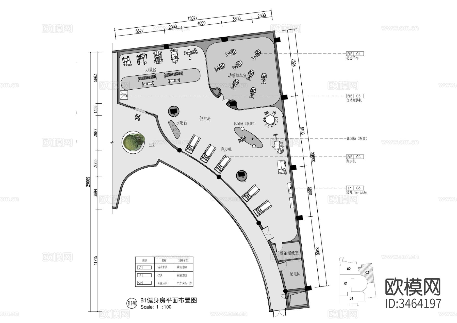 350㎡健身房全套cad施工图下载（渲染图1）