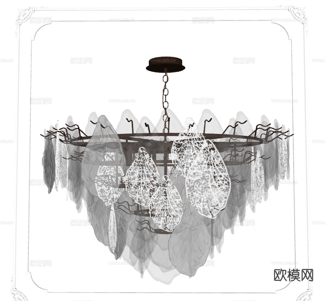 法式玻璃吊灯su模型下载（渲染图1）