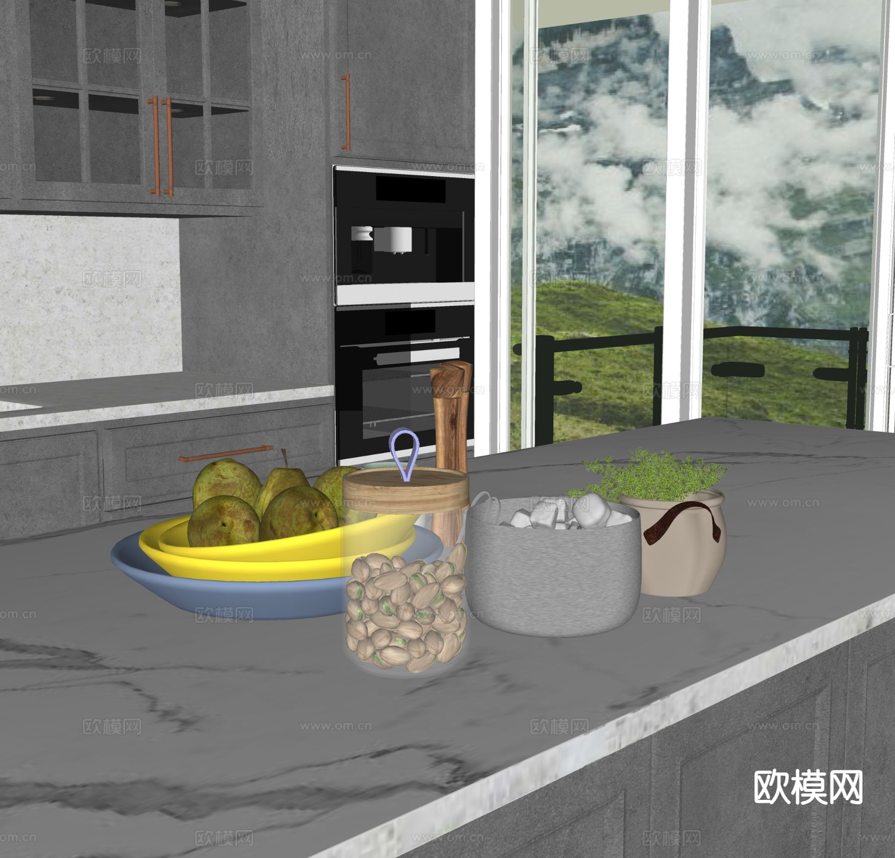 果盘 梨子 盆栽 调料su模型下载（渲染图1）