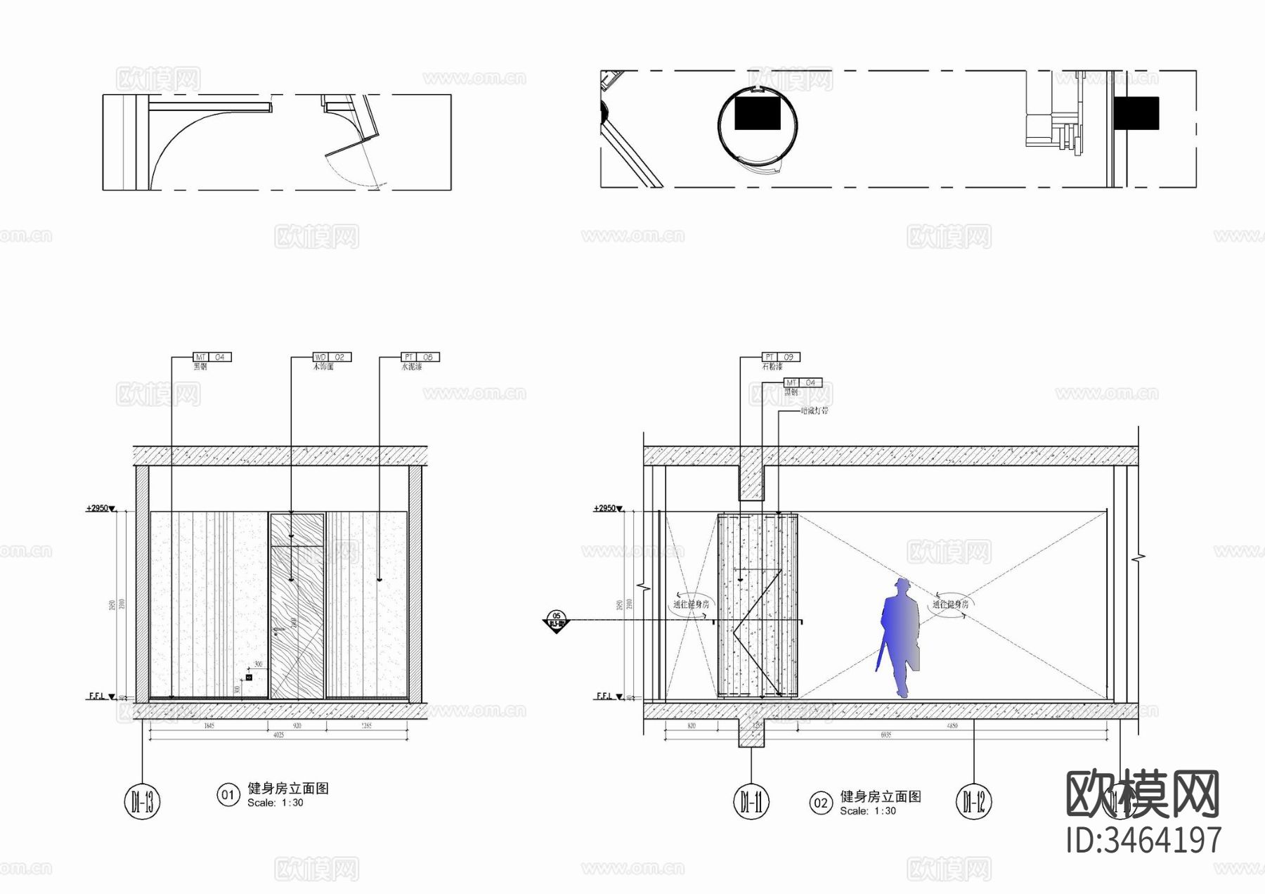 350㎡健身房全套cad施工图下载（渲染图8）