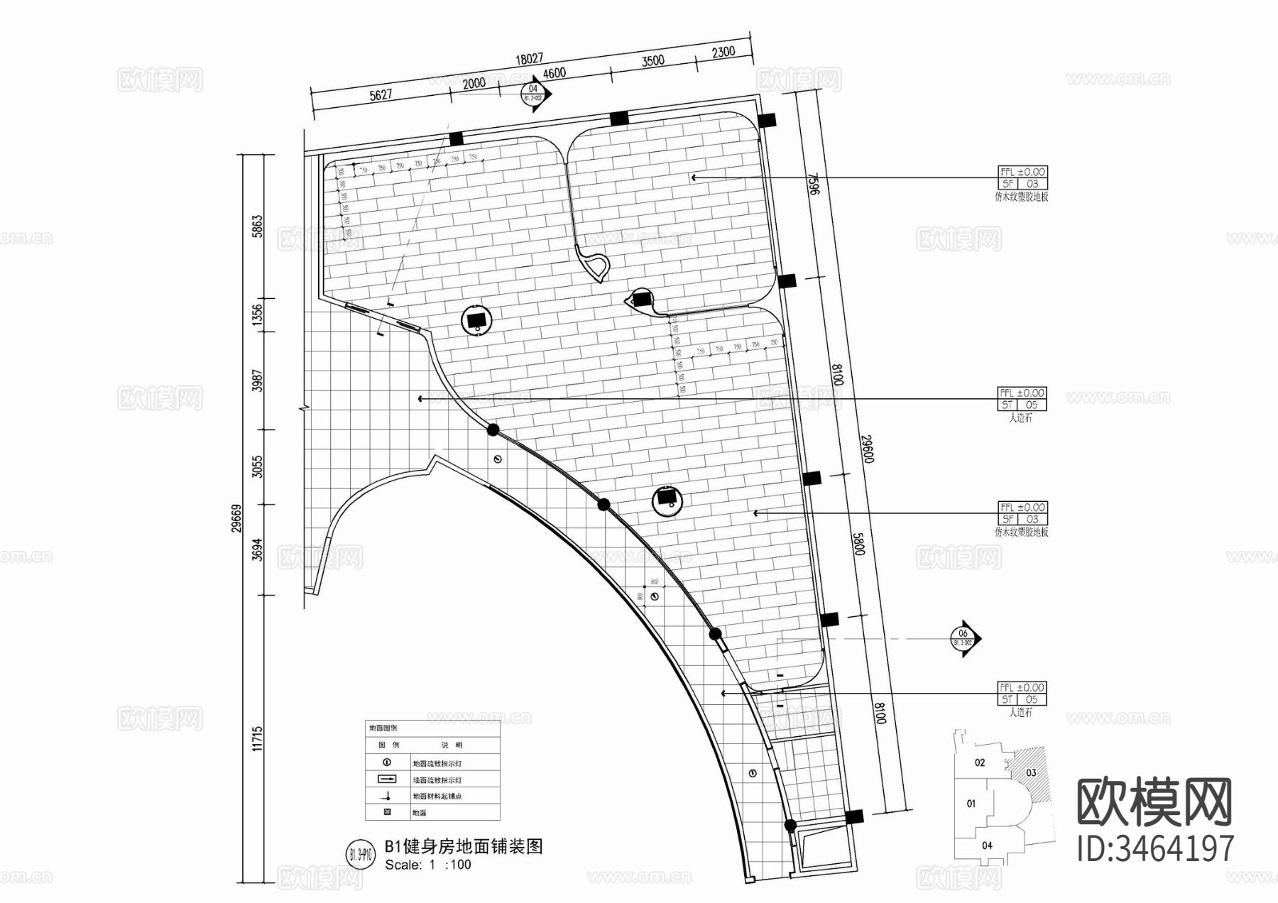350㎡健身房全套cad施工图下载（渲染图4）