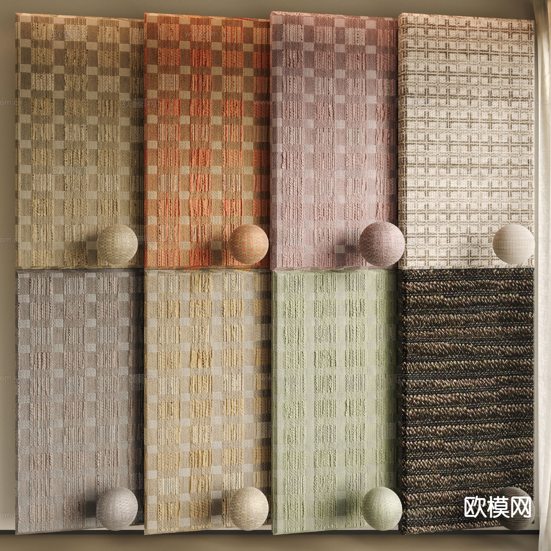 布纹护墙板 墙布 墙饰板su模型下载（渲染图2）