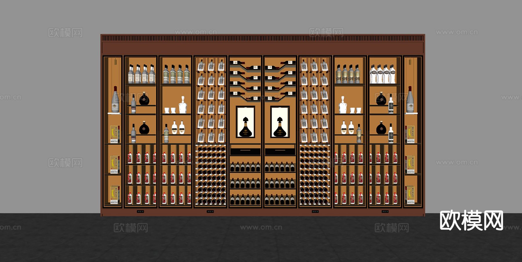 现代酒柜 恒温酒柜su模型下载（渲染图1）