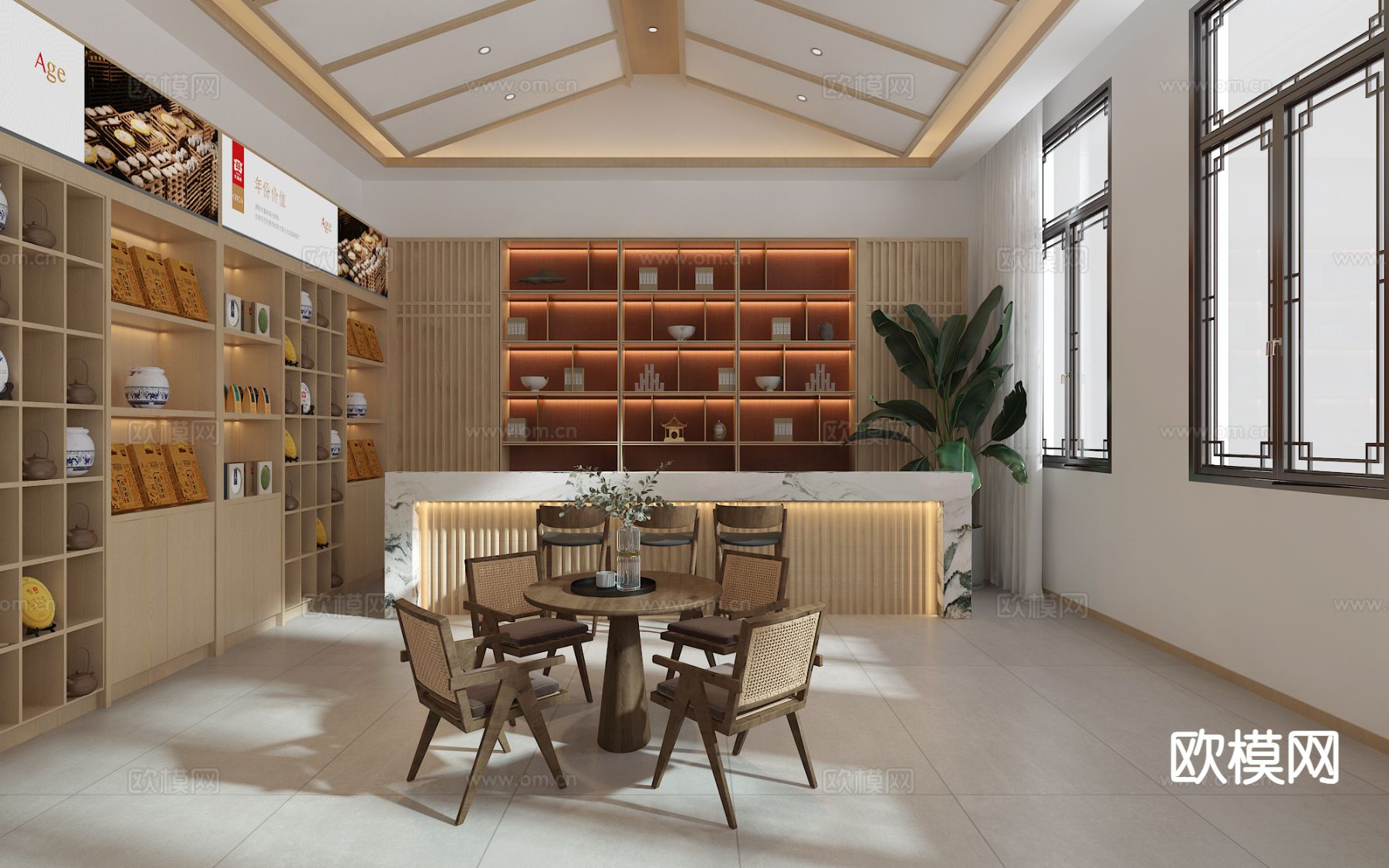 新中式茶叶店3d模型下载（渲染图2）