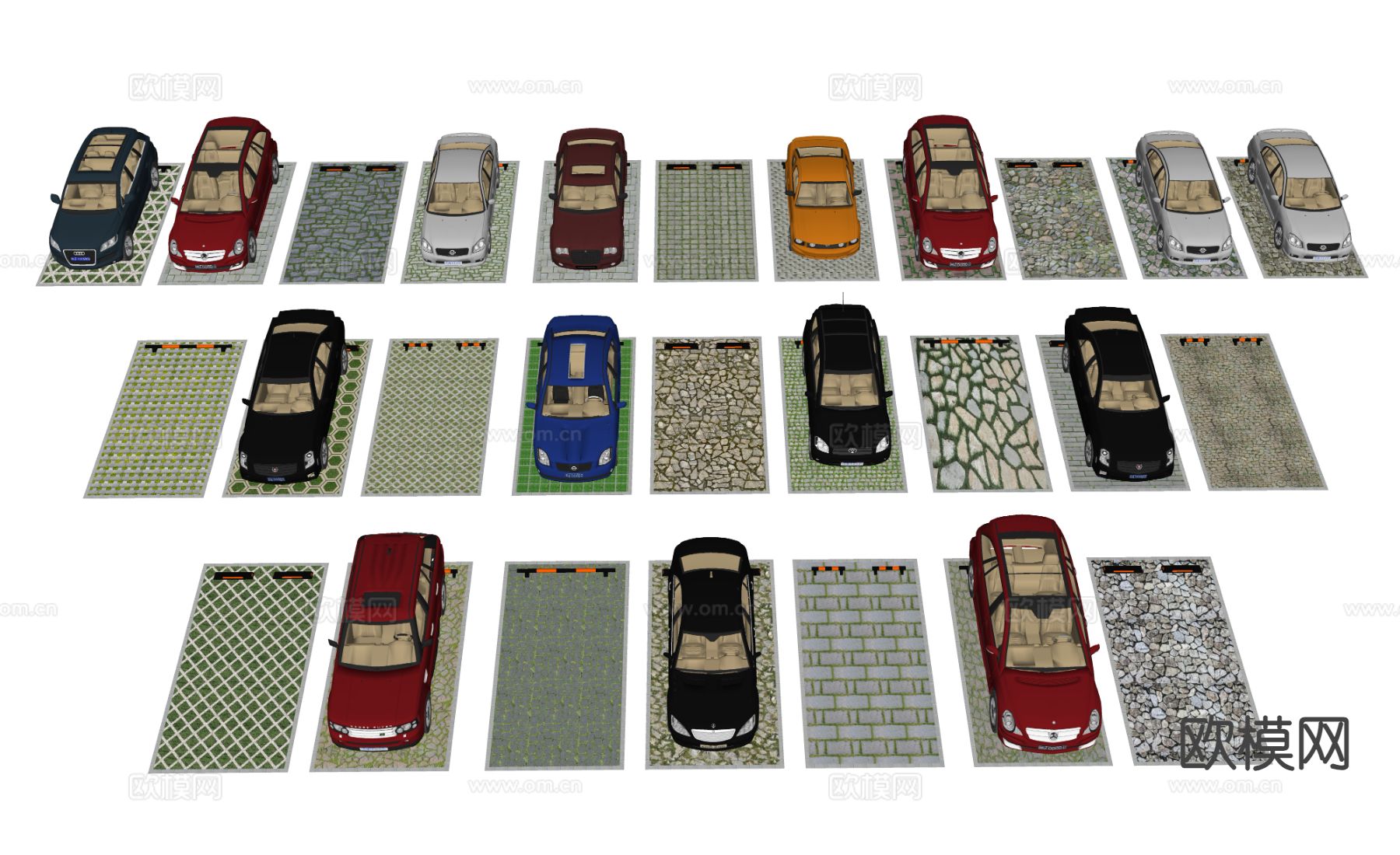 停车位 植草砖su模型下载（渲染图1）