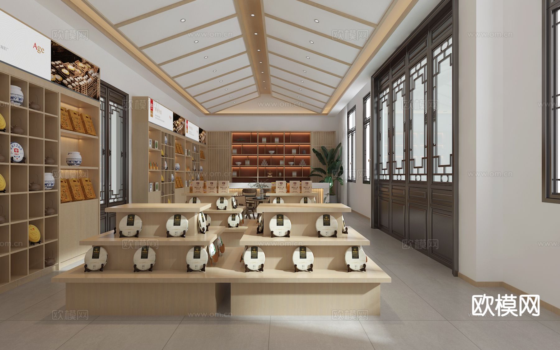 新中式茶叶店3d模型下载（渲染图1）
