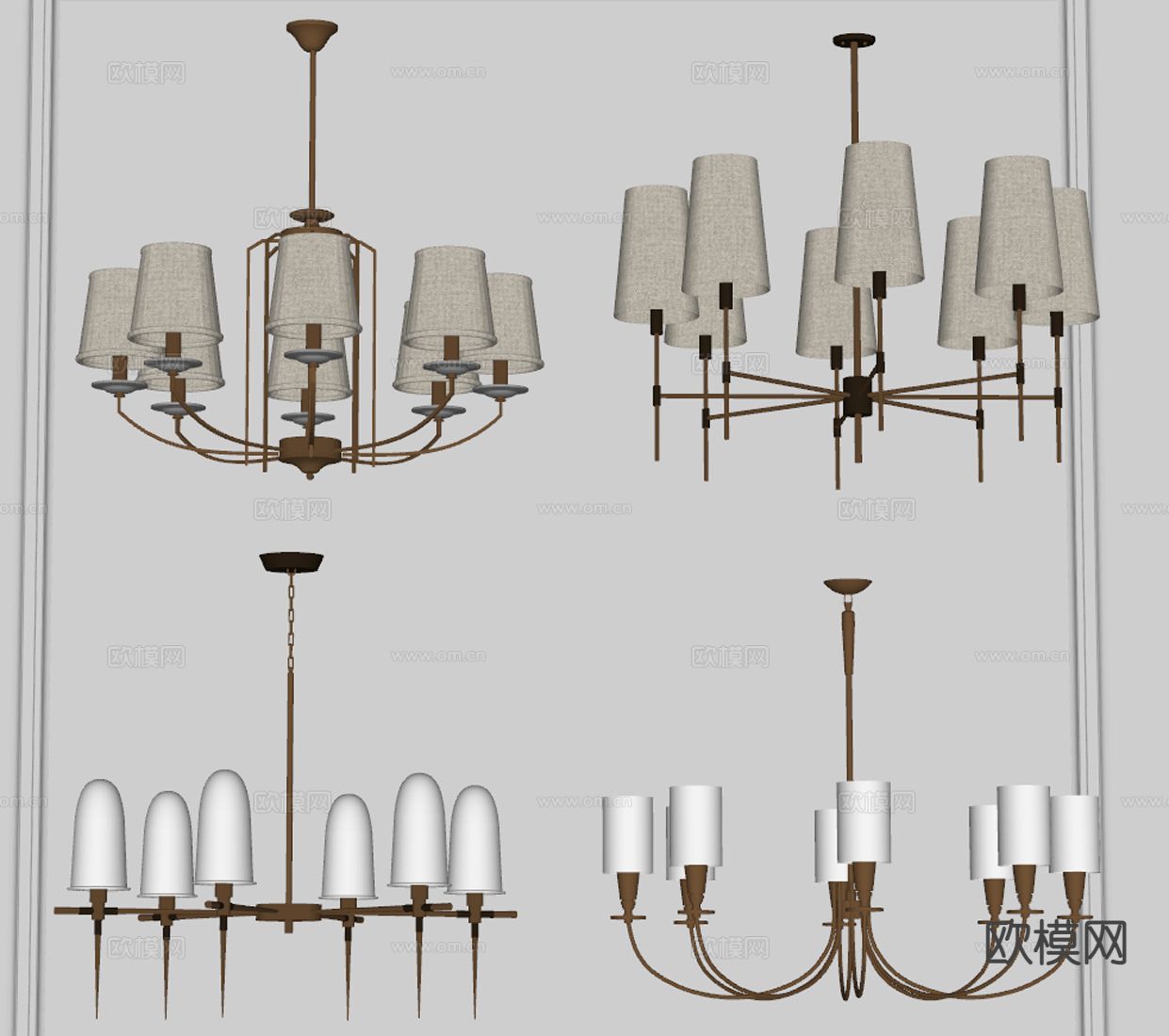 美式多头吊灯su模型下载（渲染图1）