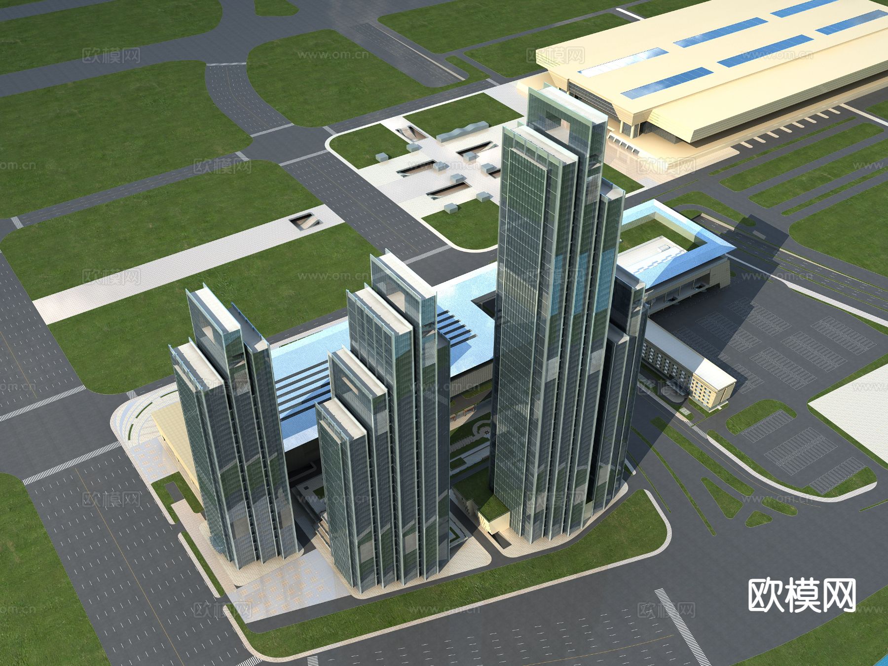 办公楼鸟瞰3d模型下载（渲染图1）