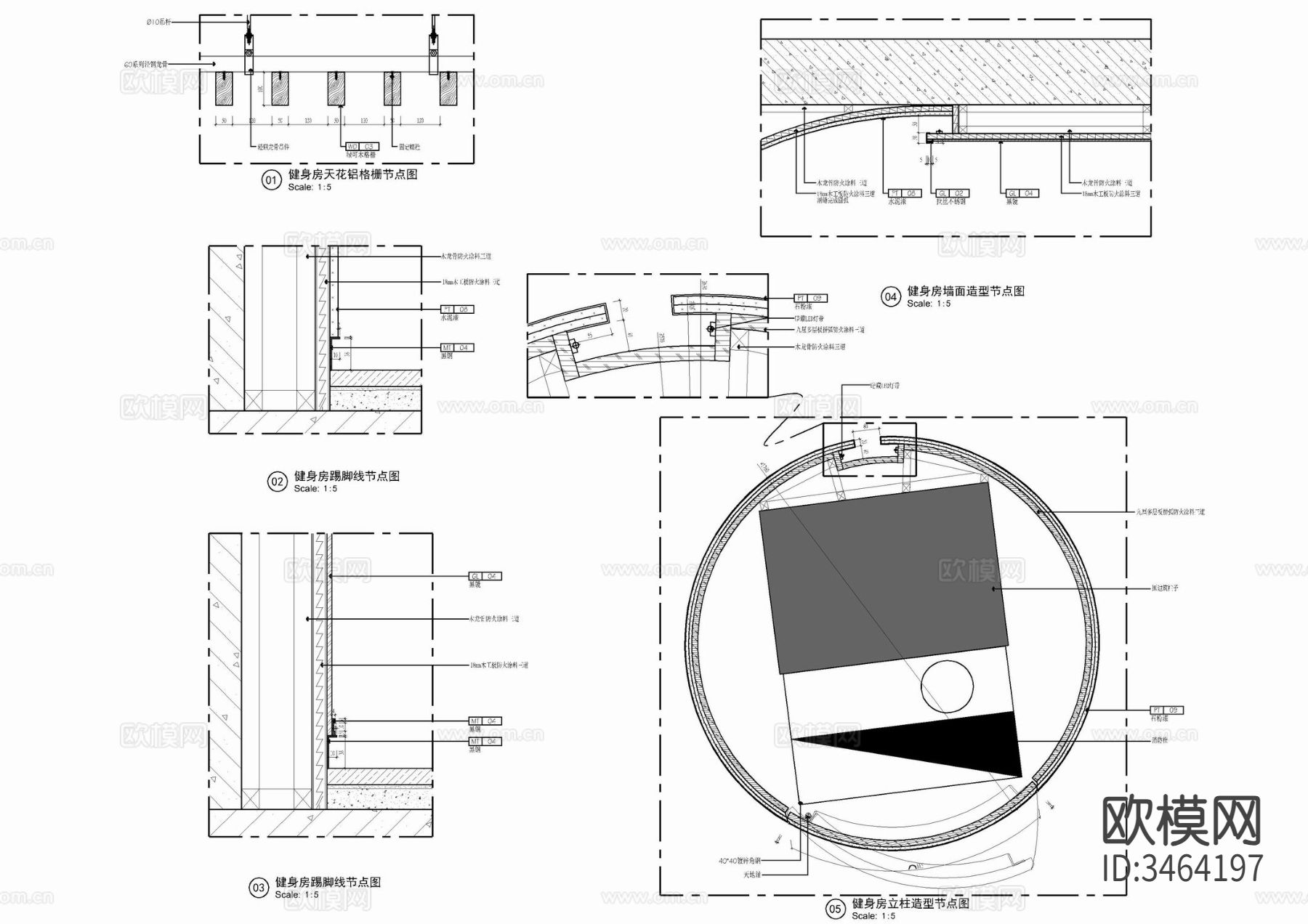 350㎡健身房全套cad施工图下载（渲染图10）