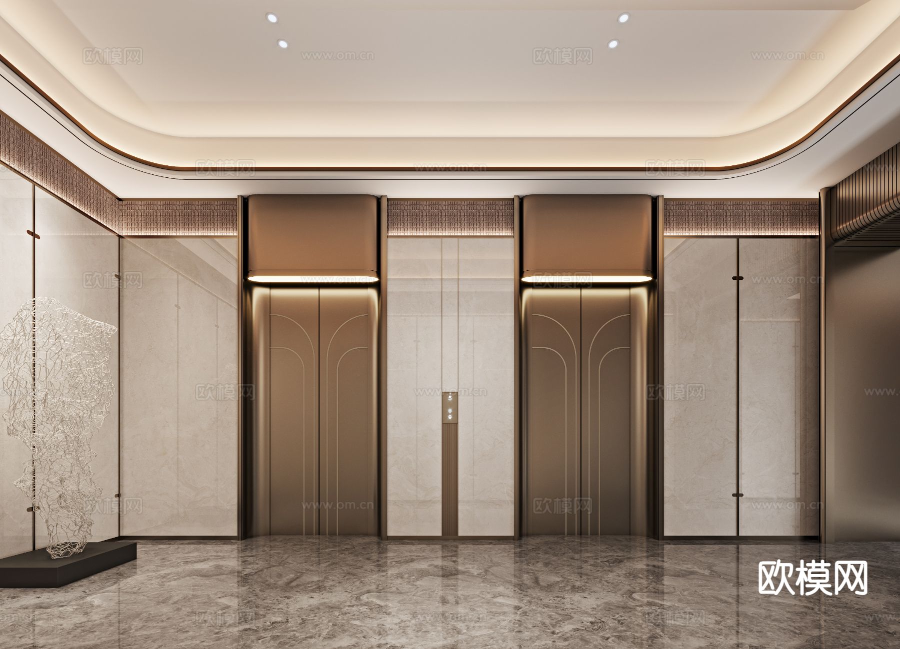 现代电梯厅su模型