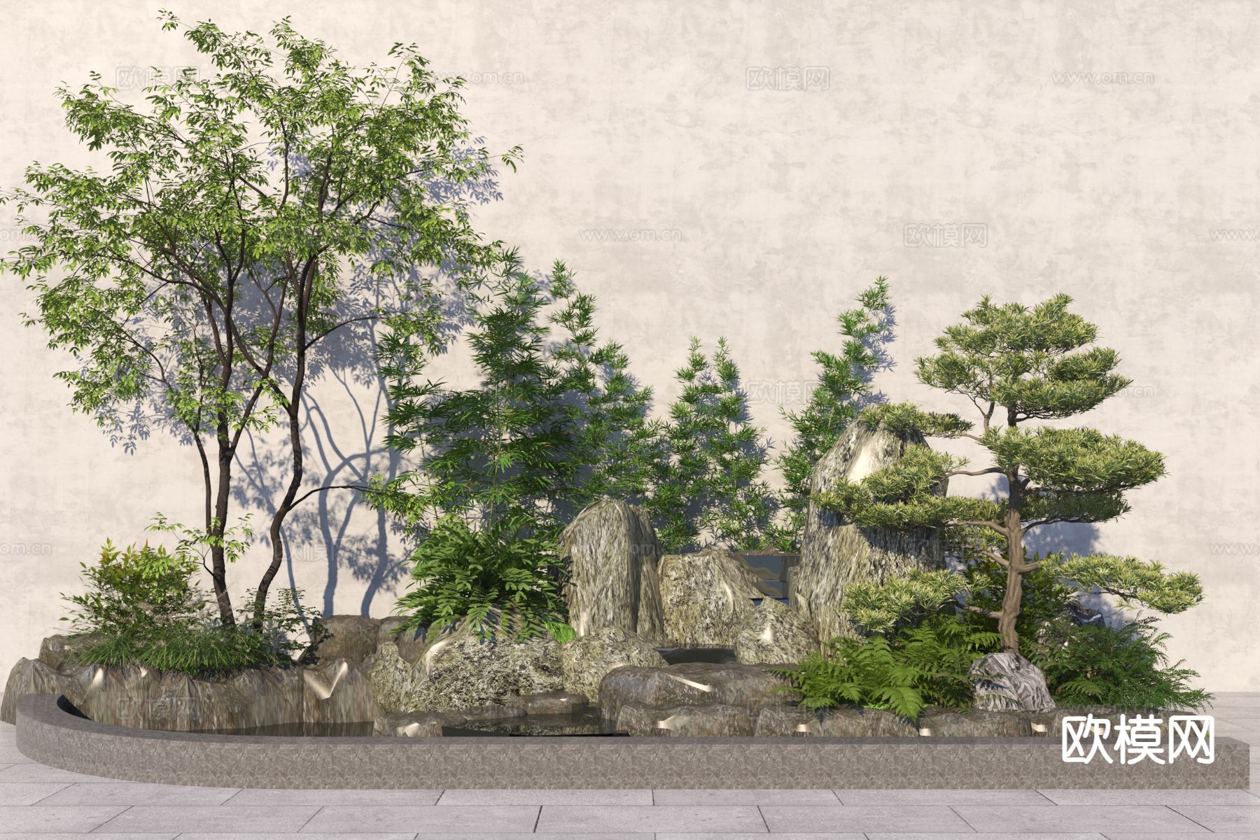 现代假山流水 假山水景3d模型下载