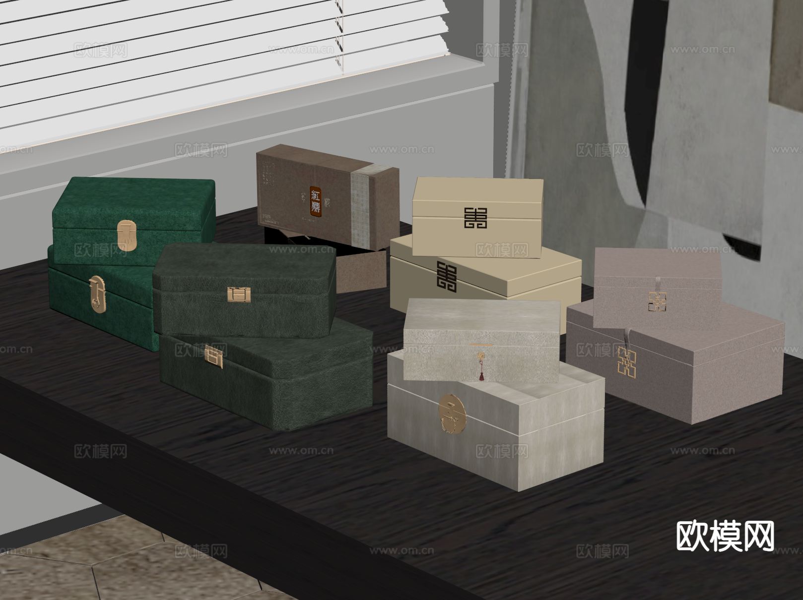 新中式茶叶盒 礼品盒 收纳盒su模型下载（渲染图1）