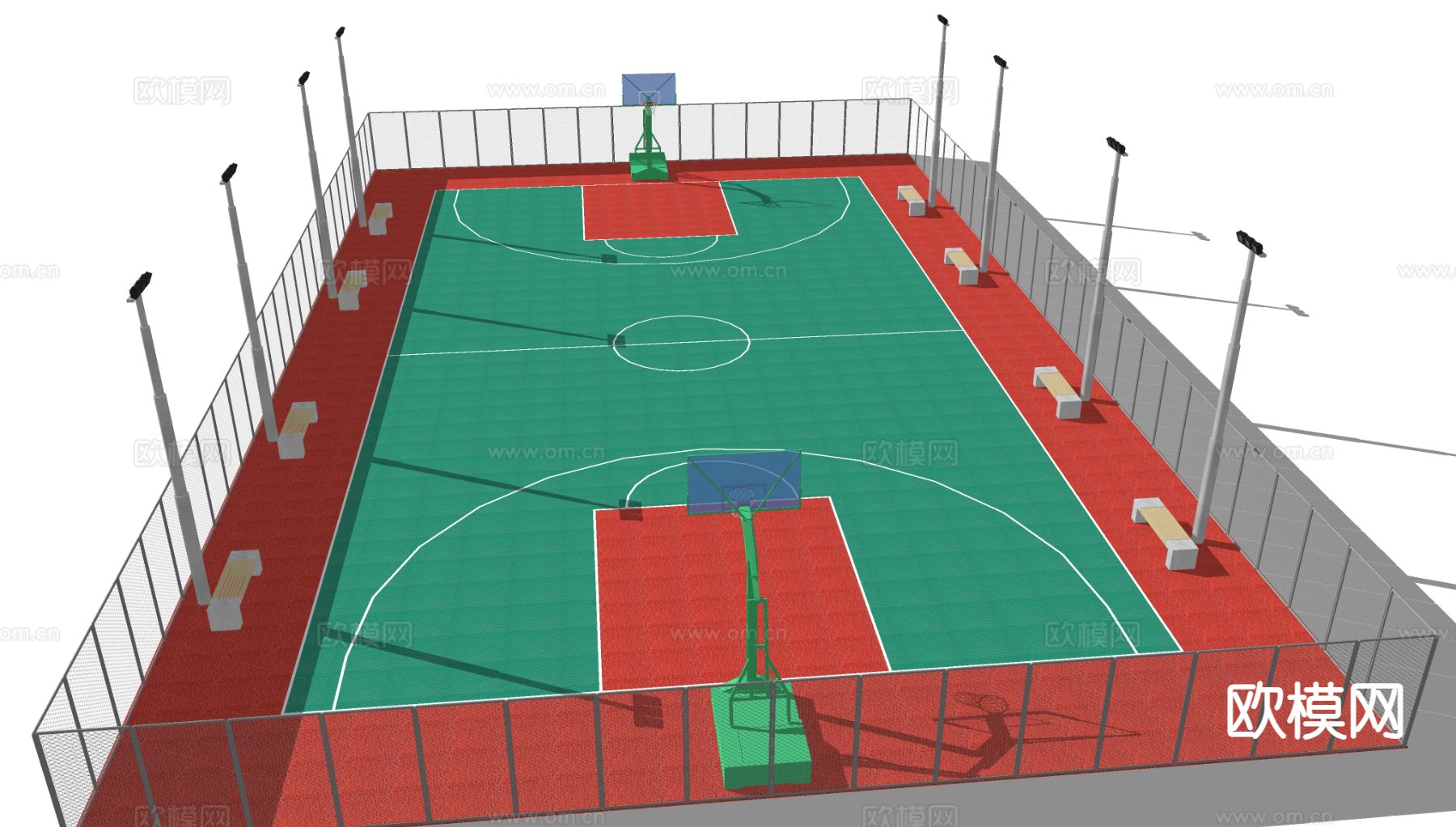 现代篮球场 塑胶场地su模型下载