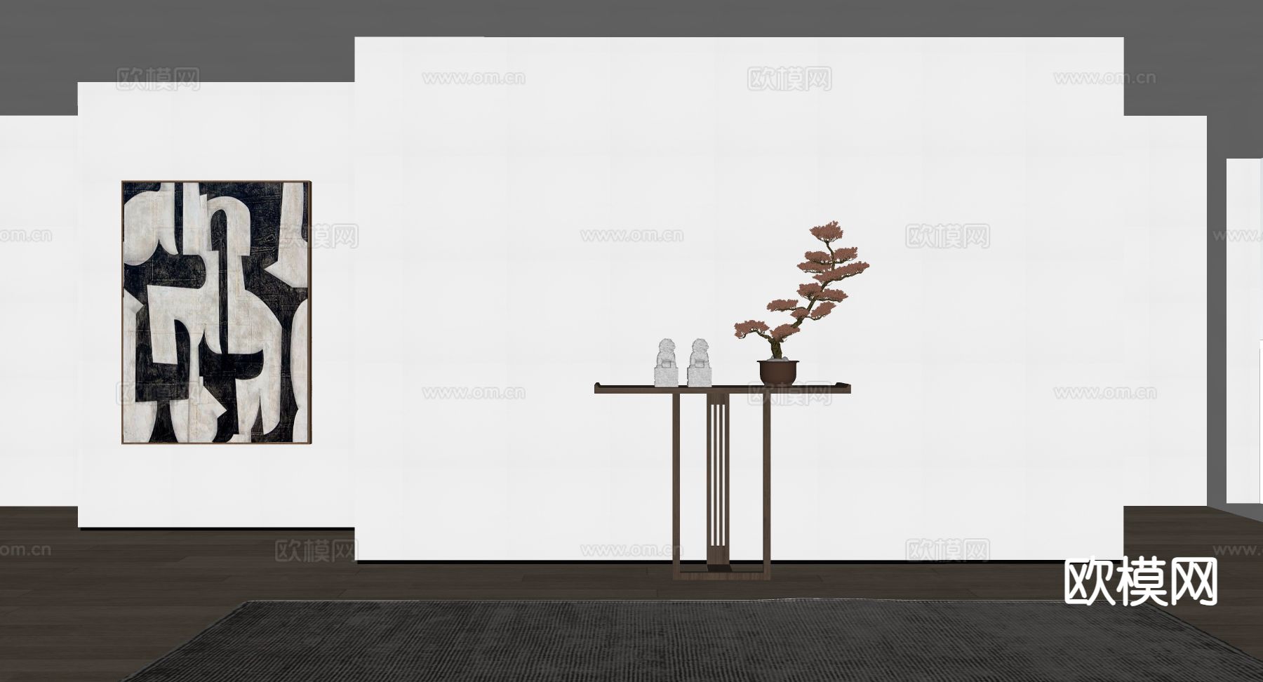 中式端景柜 玄关柜su模型下载（渲染图1）