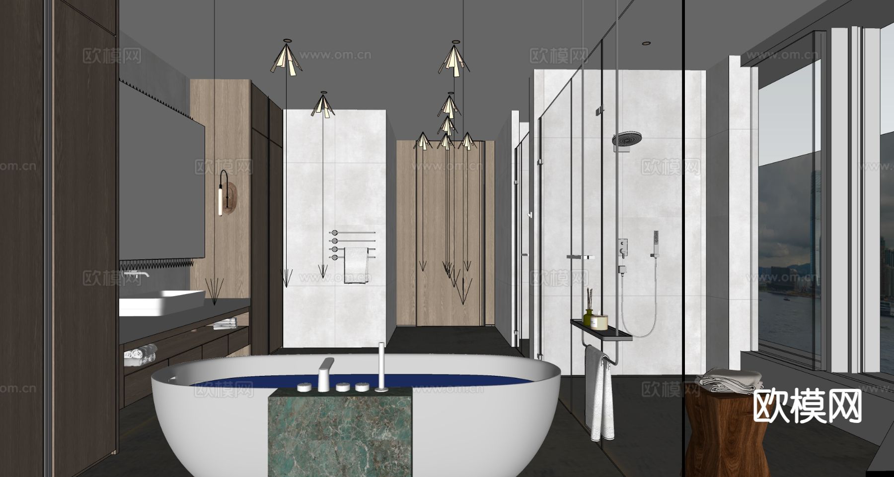 酒店卫生间 洗手间su模型下载（渲染图1）