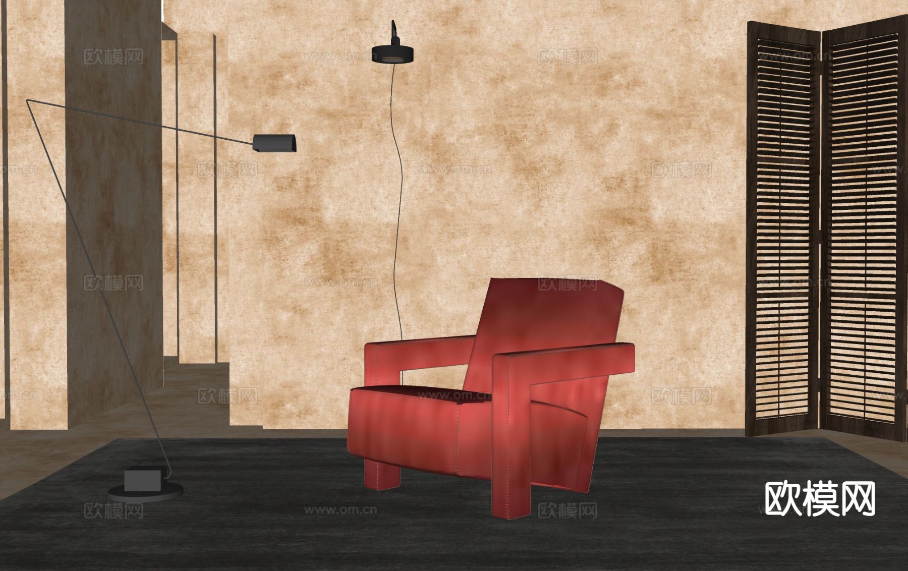 Cassina 意式沙发椅 休闲椅su模型下载（渲染图1）
