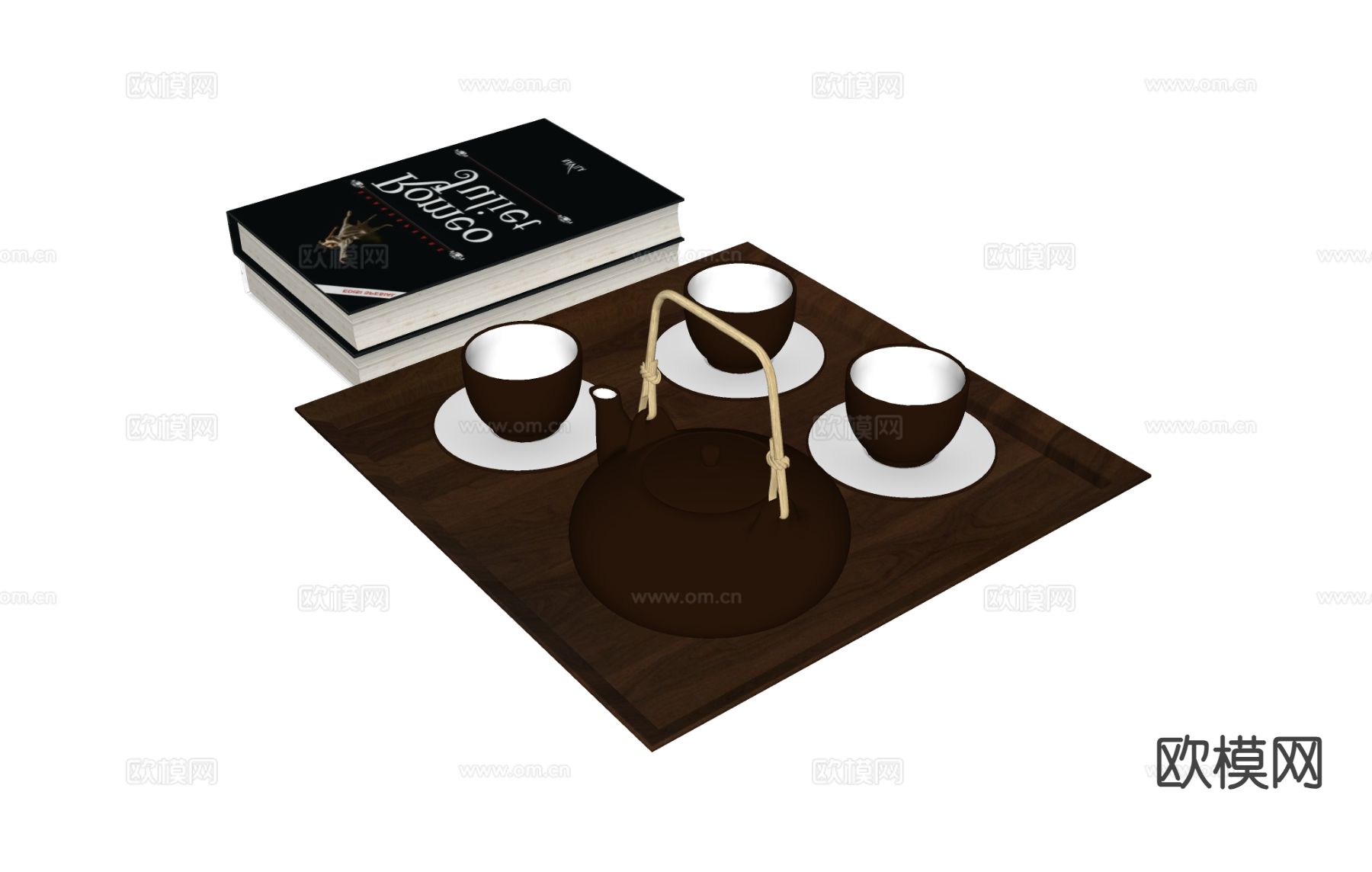 现代茶具 茶杯 茶壶 茶盘su模型下载（渲染图1）
