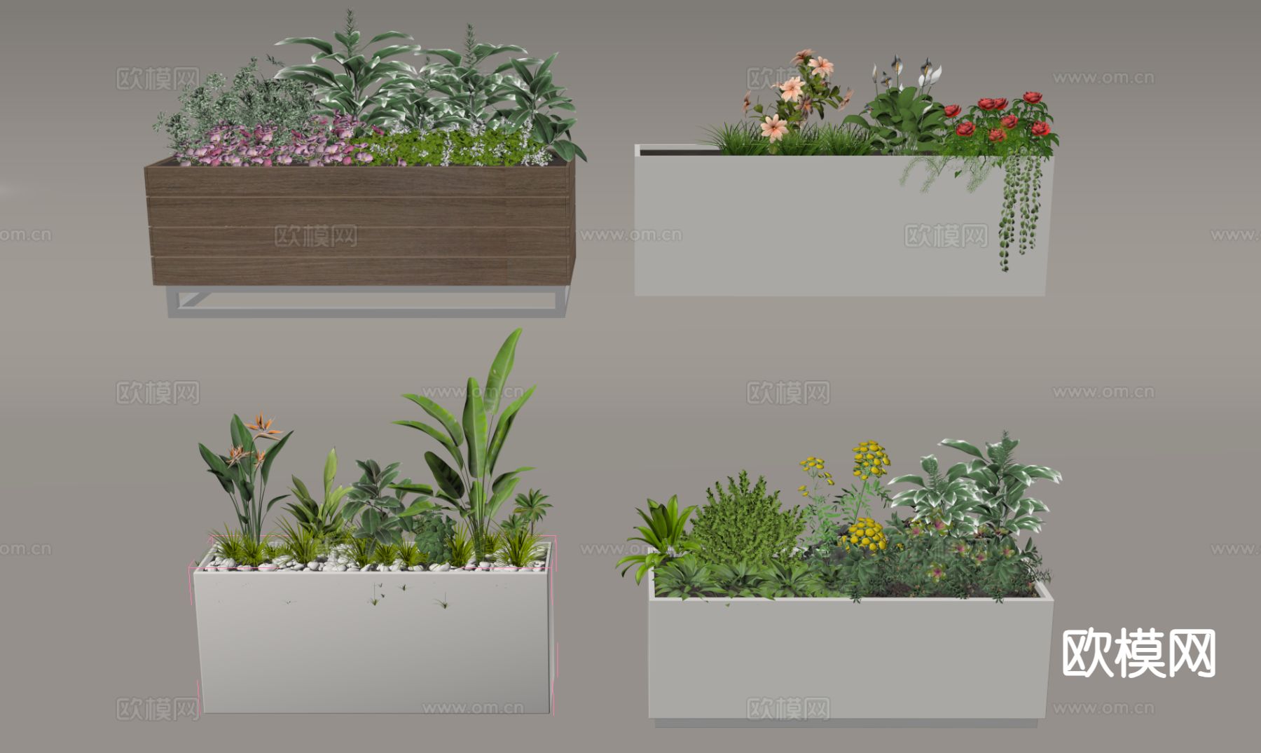 户外花箱 花槽 种植池su模型下载（渲染图1）