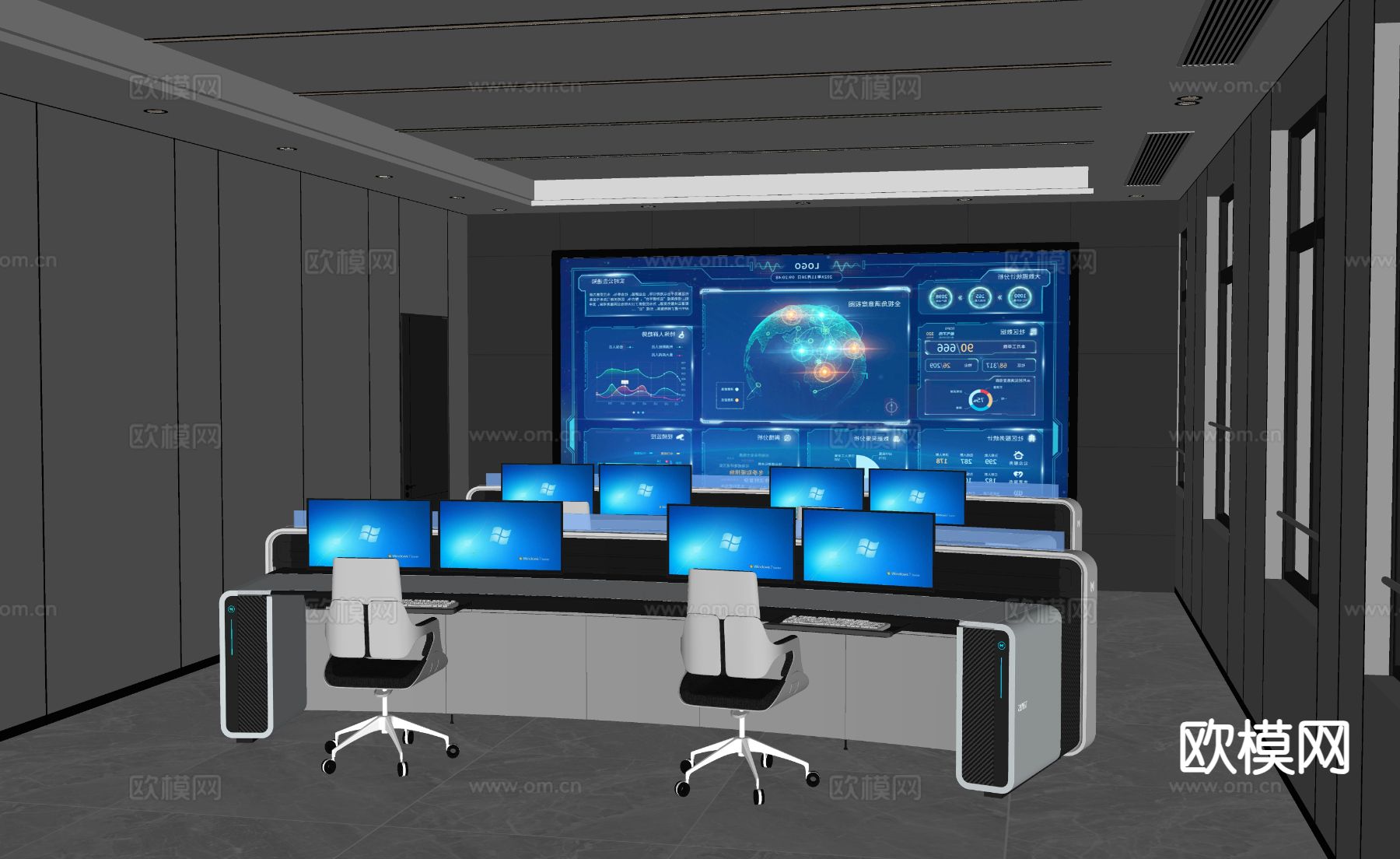 现代监控室 指挥中心 控制中心su模型下载（渲染图1）
