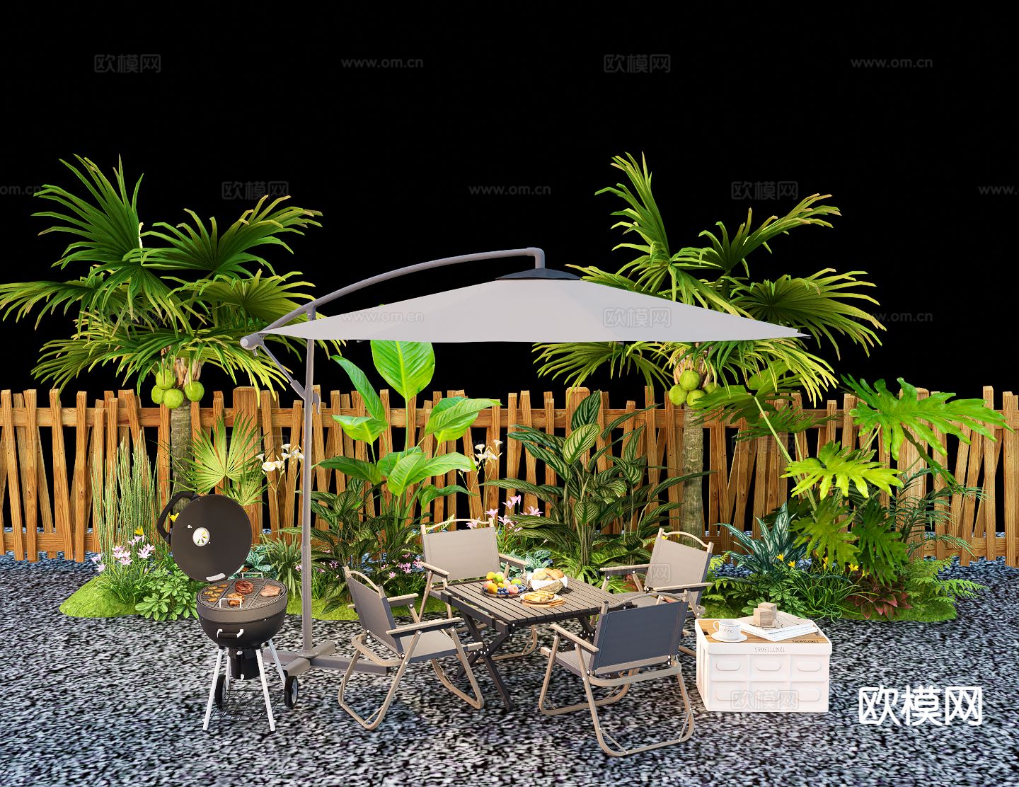 露营美陈 打卡点 户外露营桌椅su模型下载（渲染图2）