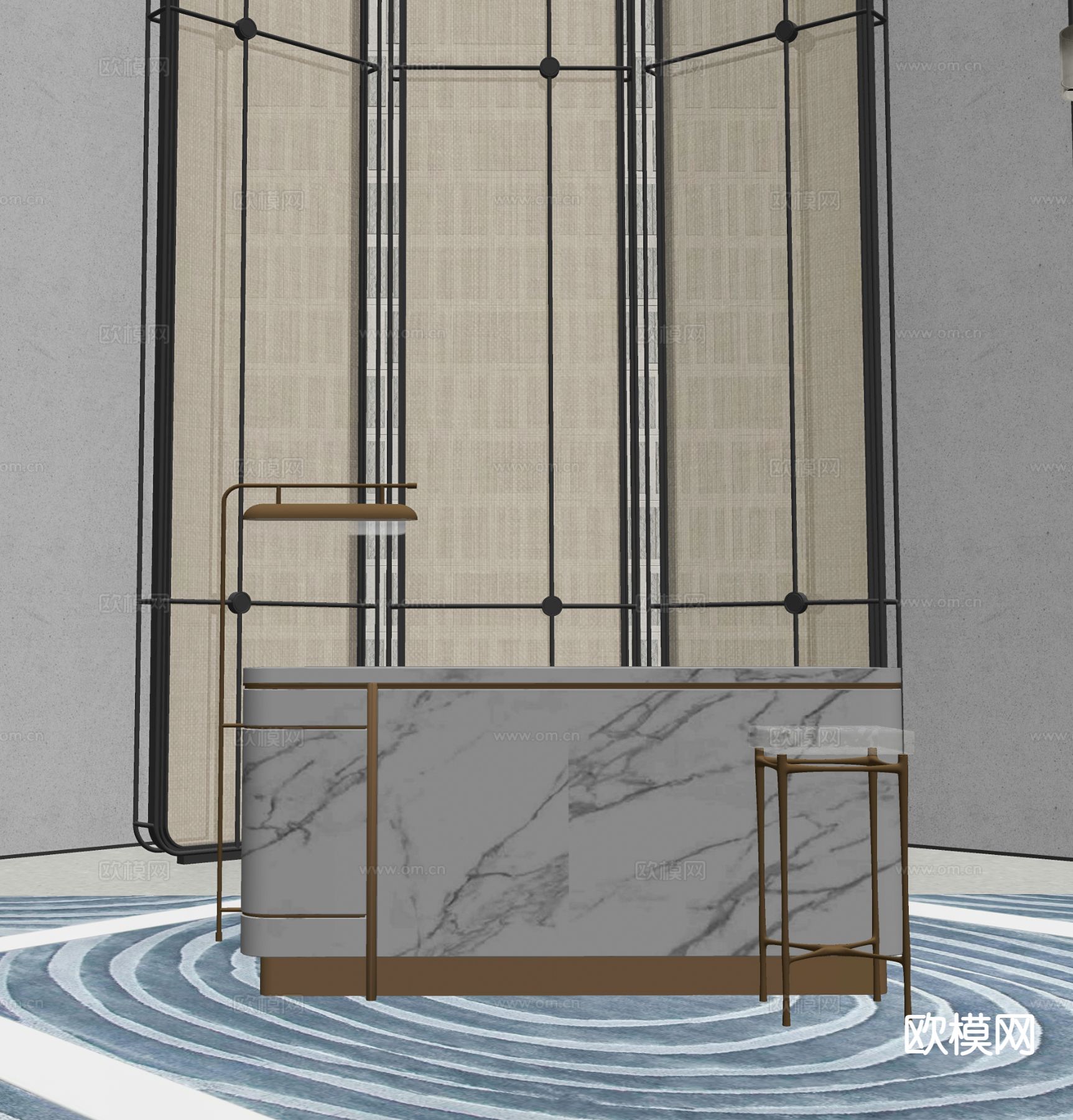 酒店前台 接待台 咨询台 服务台su模型下载（渲染图1）