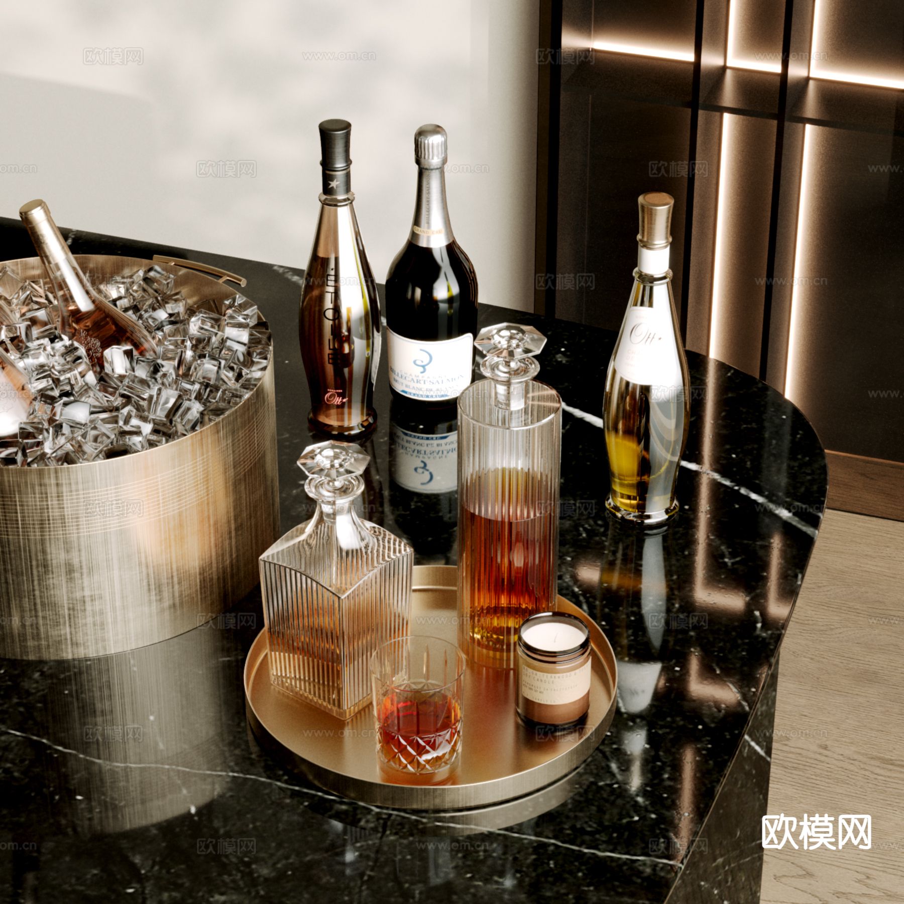 酒具用品 酒杯 冰桶 洋酒su模型下载（渲染图2）