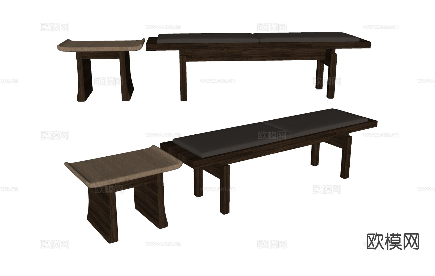 侘寂脚踏 床尾凳 沙发凳su模型下载（渲染图1）