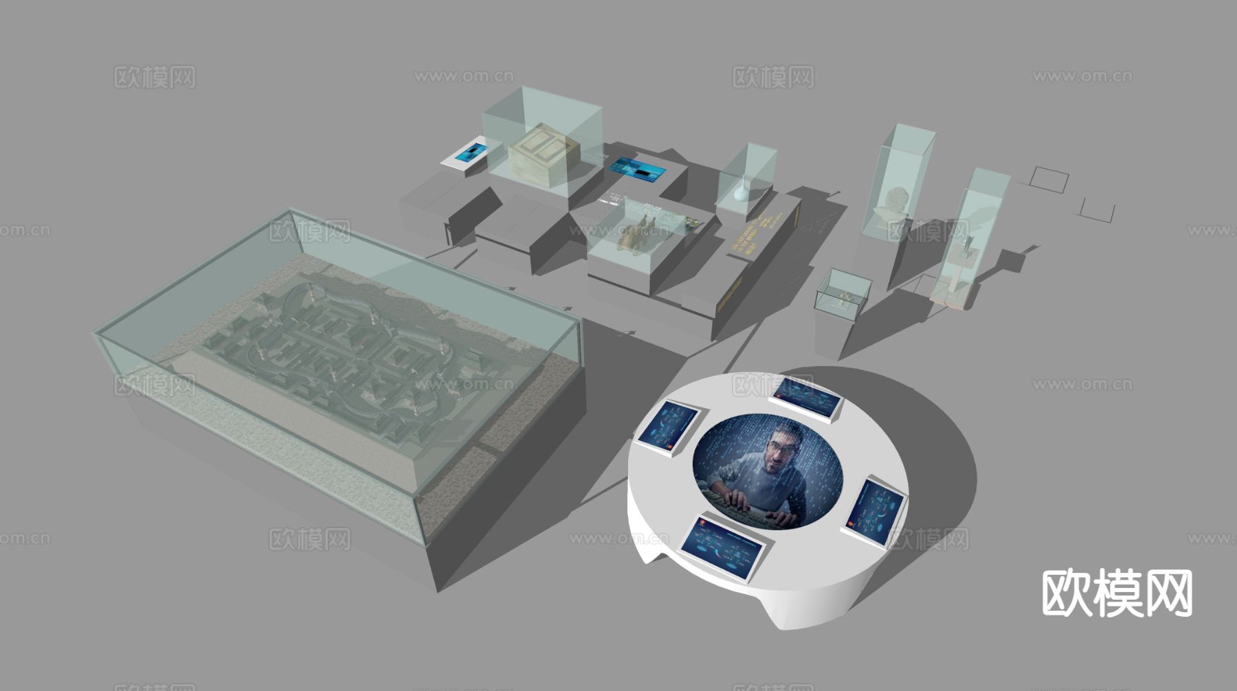 现代展台 展柜su模型下载（渲染图1）