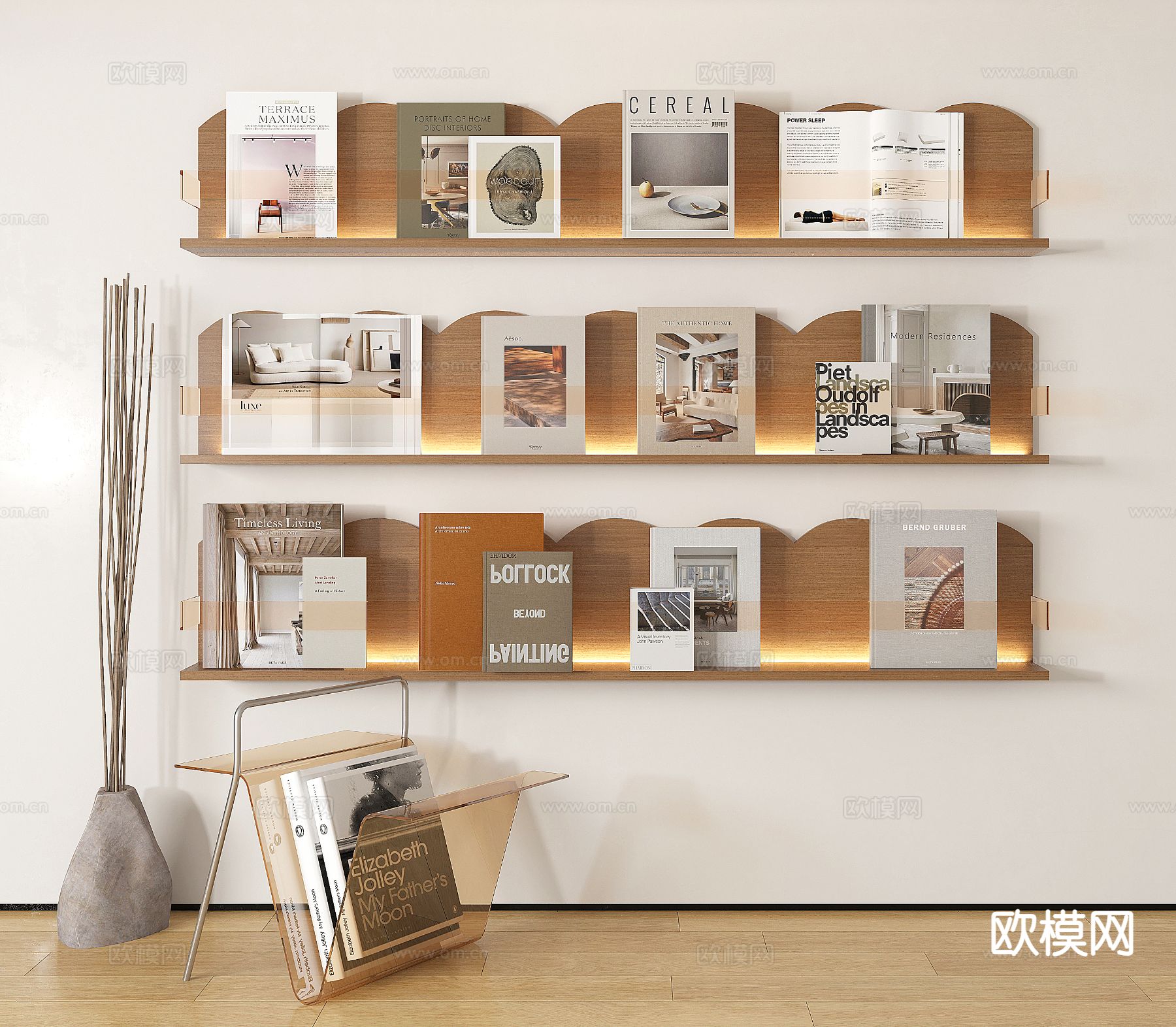 现代吊柜 壁挂书架 杂志架su模型下载（渲染图2）