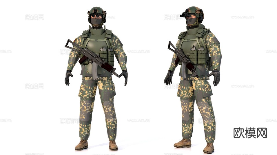 士兵 战士 持枪哨兵su模型下载(渲染图2)