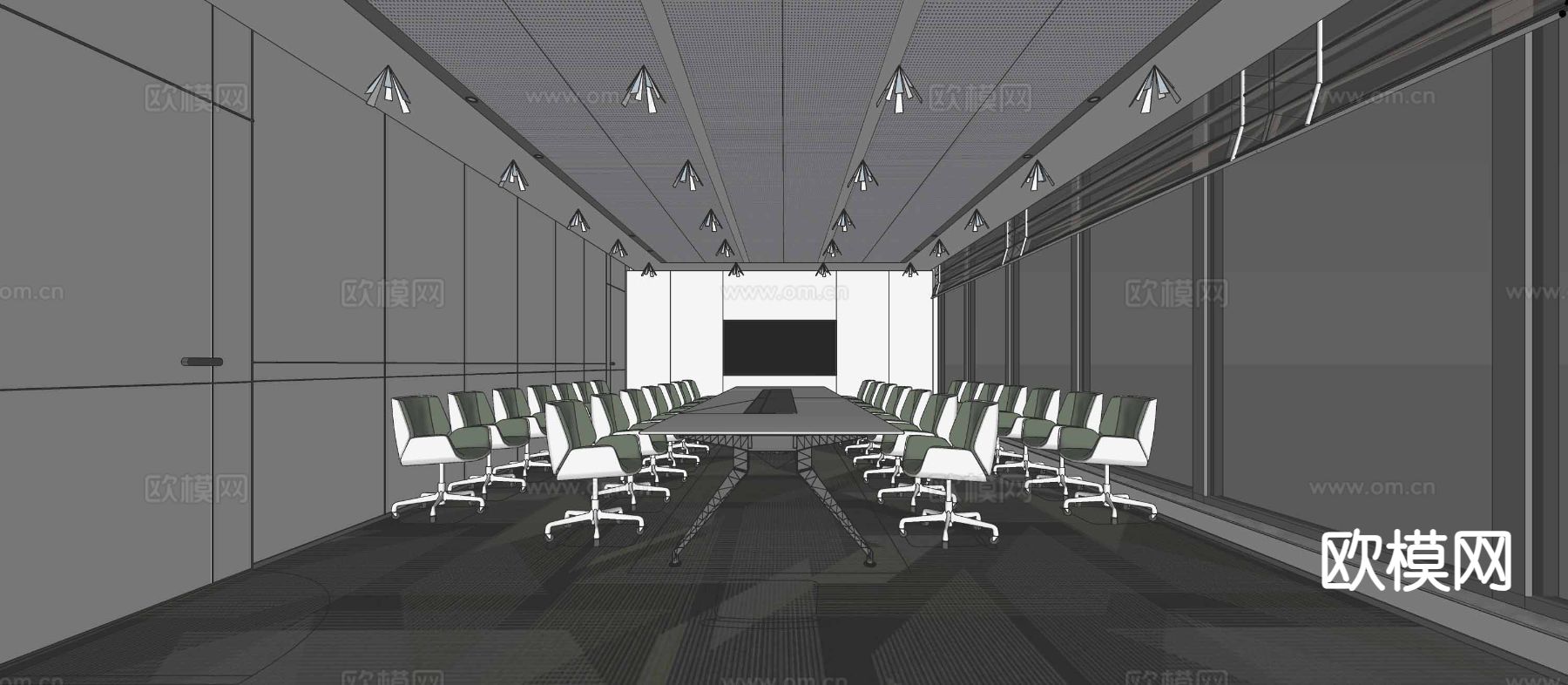 现代会议室su模型下载（渲染图1）