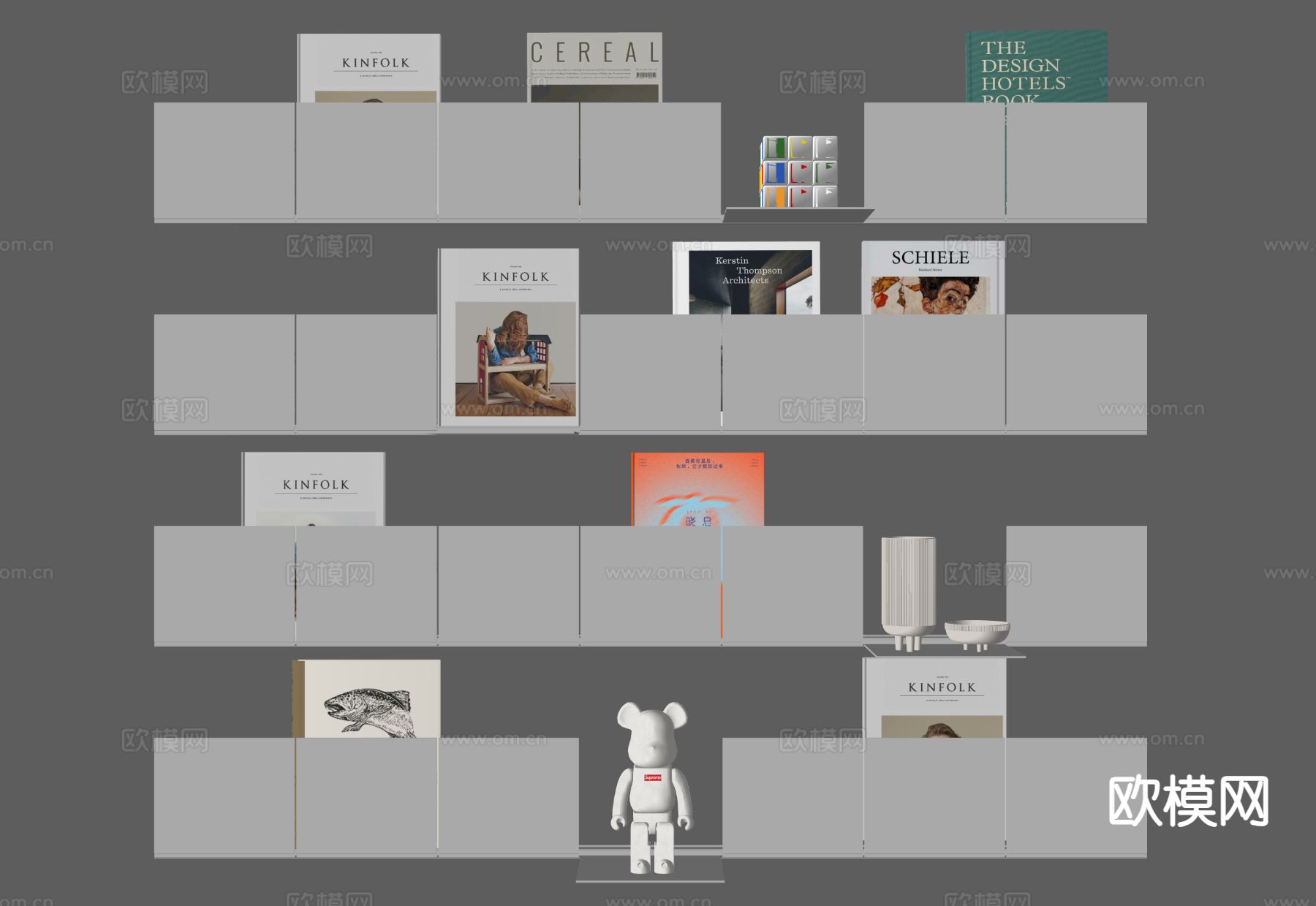 现代吊柜 壁挂书架 置物架 杂志架su模型下载（渲染图1）