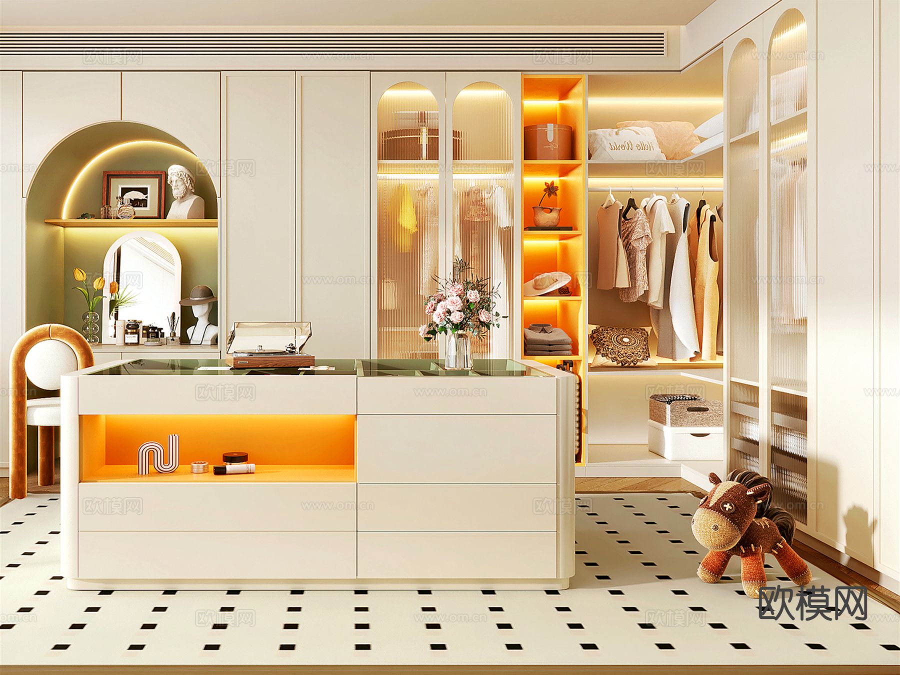 奶油风衣帽间3d模型下载（渲染图2）