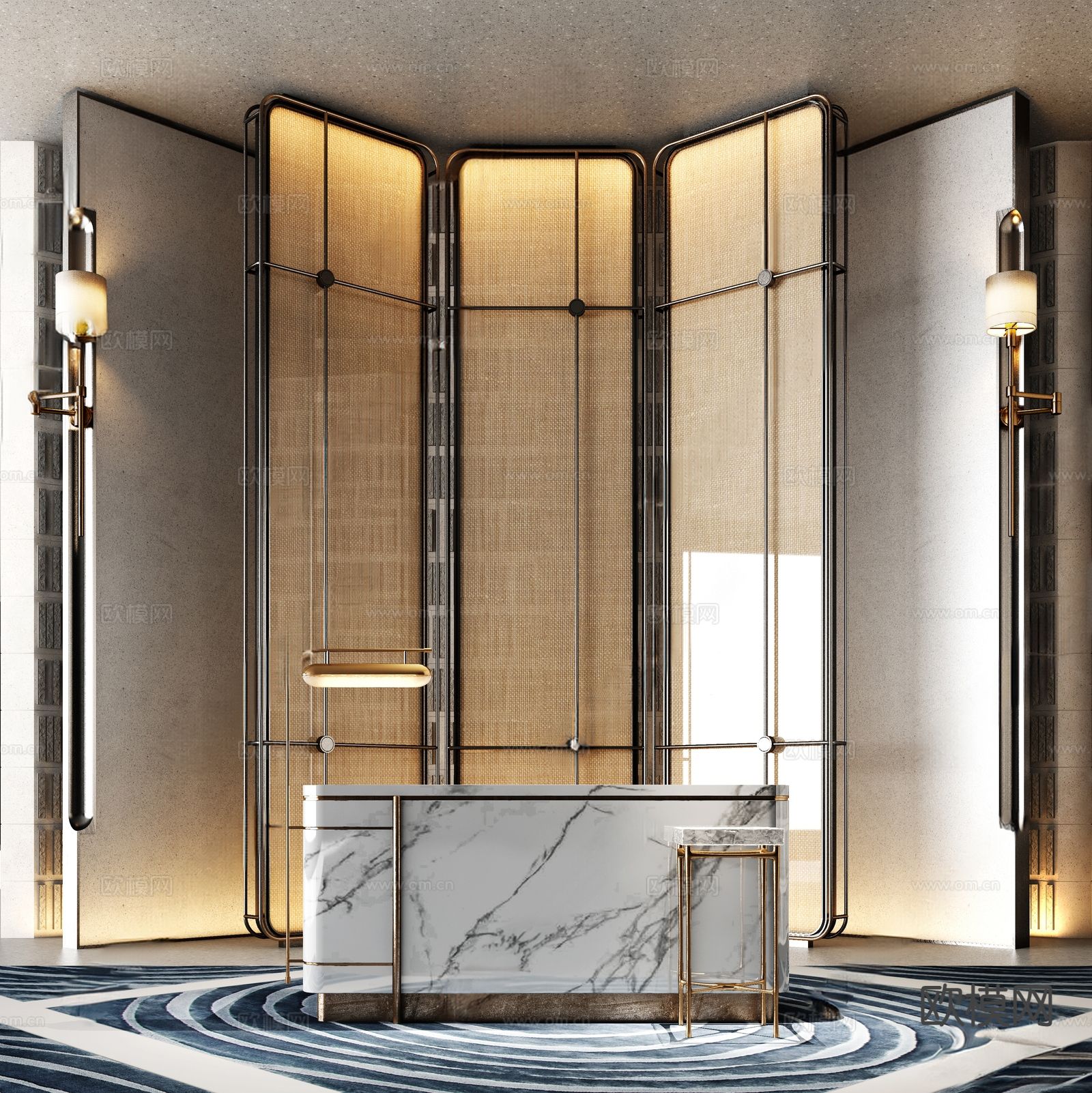 酒店前台 接待台 咨询台 服务台su模型下载（渲染图2）