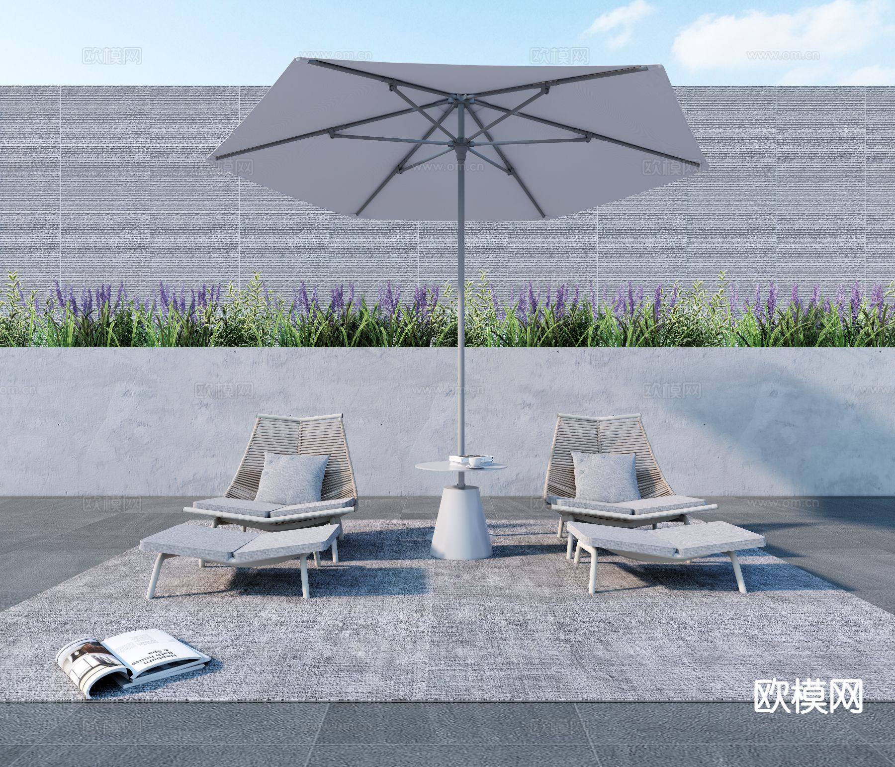 户外躺椅 泳池躺椅 脚踏su模型下载（渲染图2）