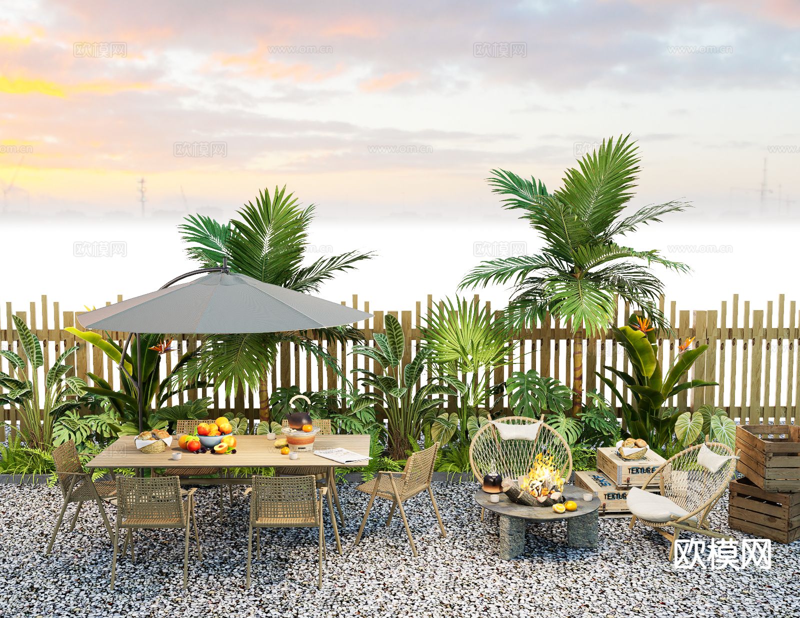 围炉煮茶 美陈 户外桌椅su模型下载（渲染图2）