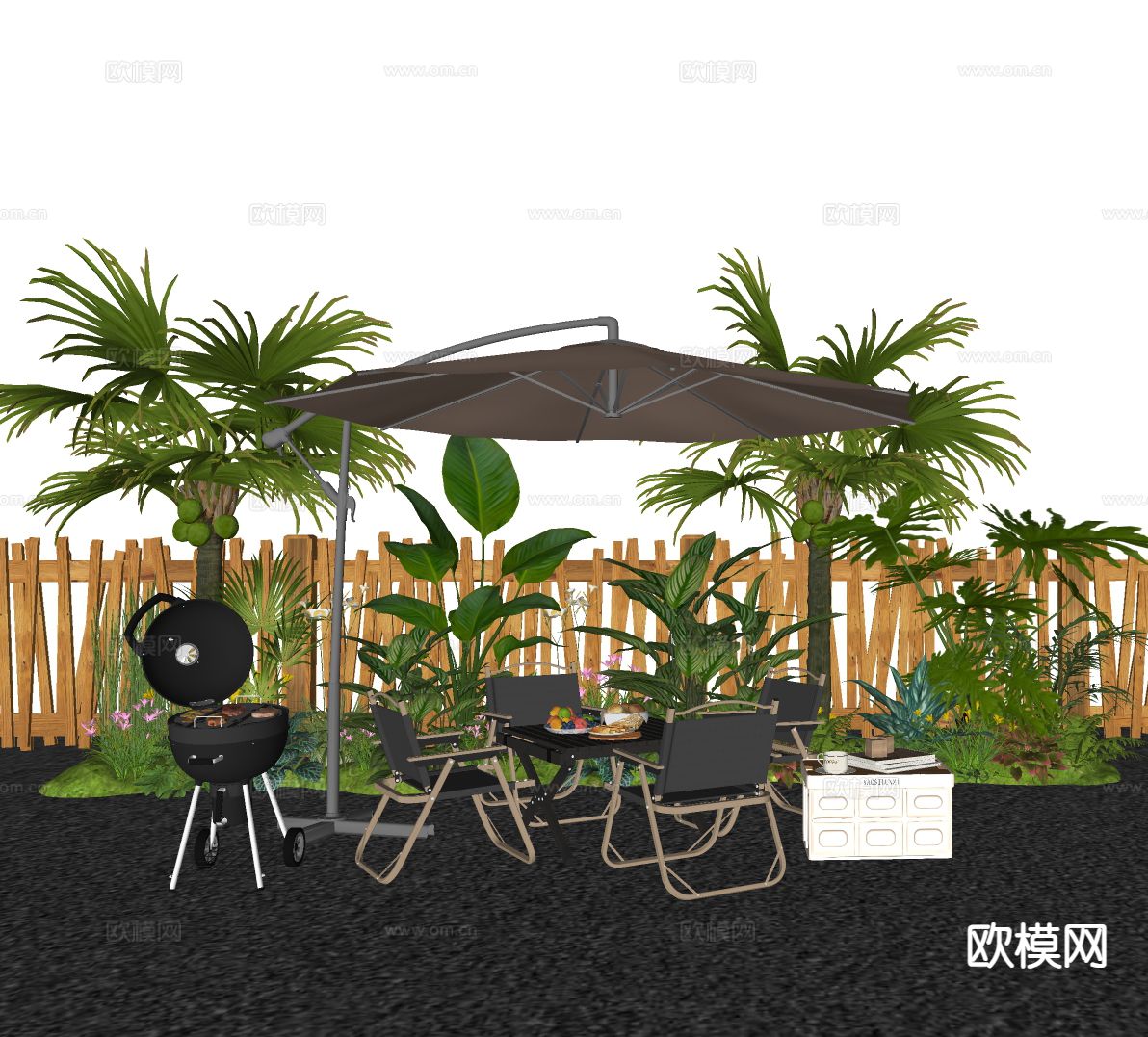 露营美陈 打卡点 户外露营桌椅su模型下载（渲染图1）