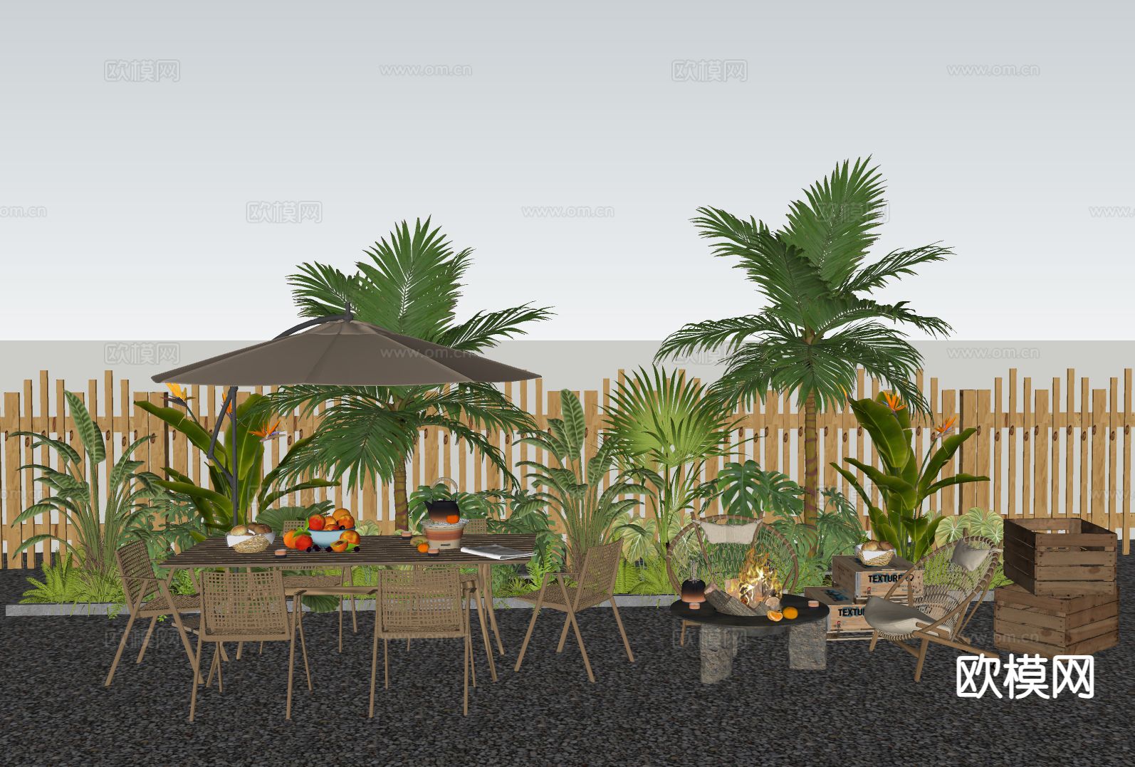 围炉煮茶 美陈 户外桌椅su模型下载（渲染图1）