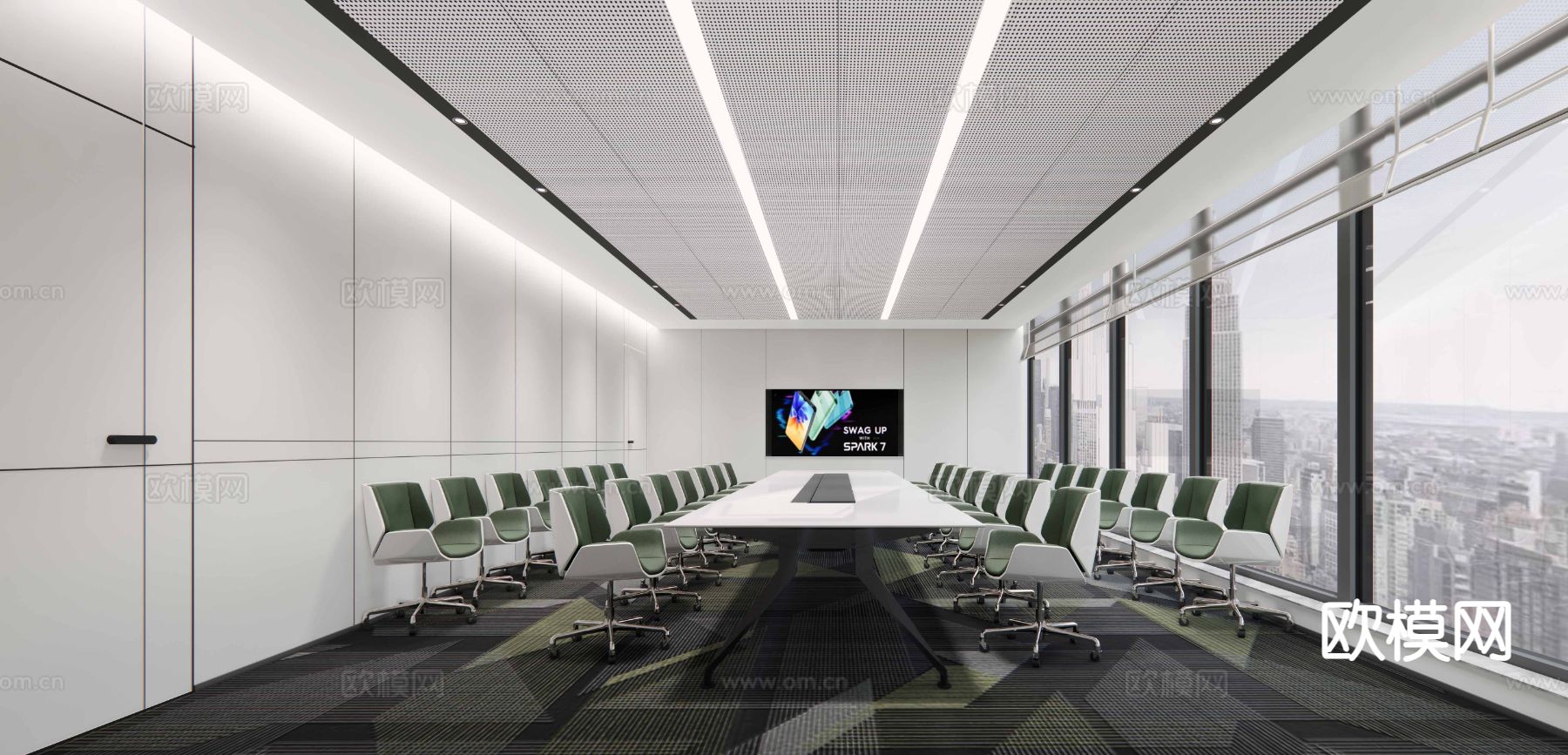 现代会议室su模型下载（渲染图2）
