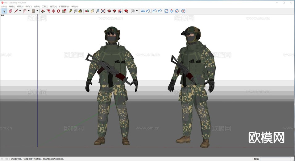 士兵 战士 持枪哨兵su模型下载(渲染图1)
