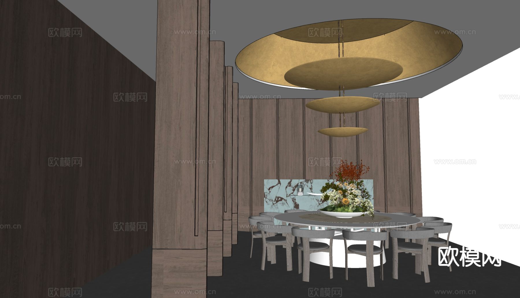 中餐厅包厢 酒楼包房su模型下载（渲染图1）